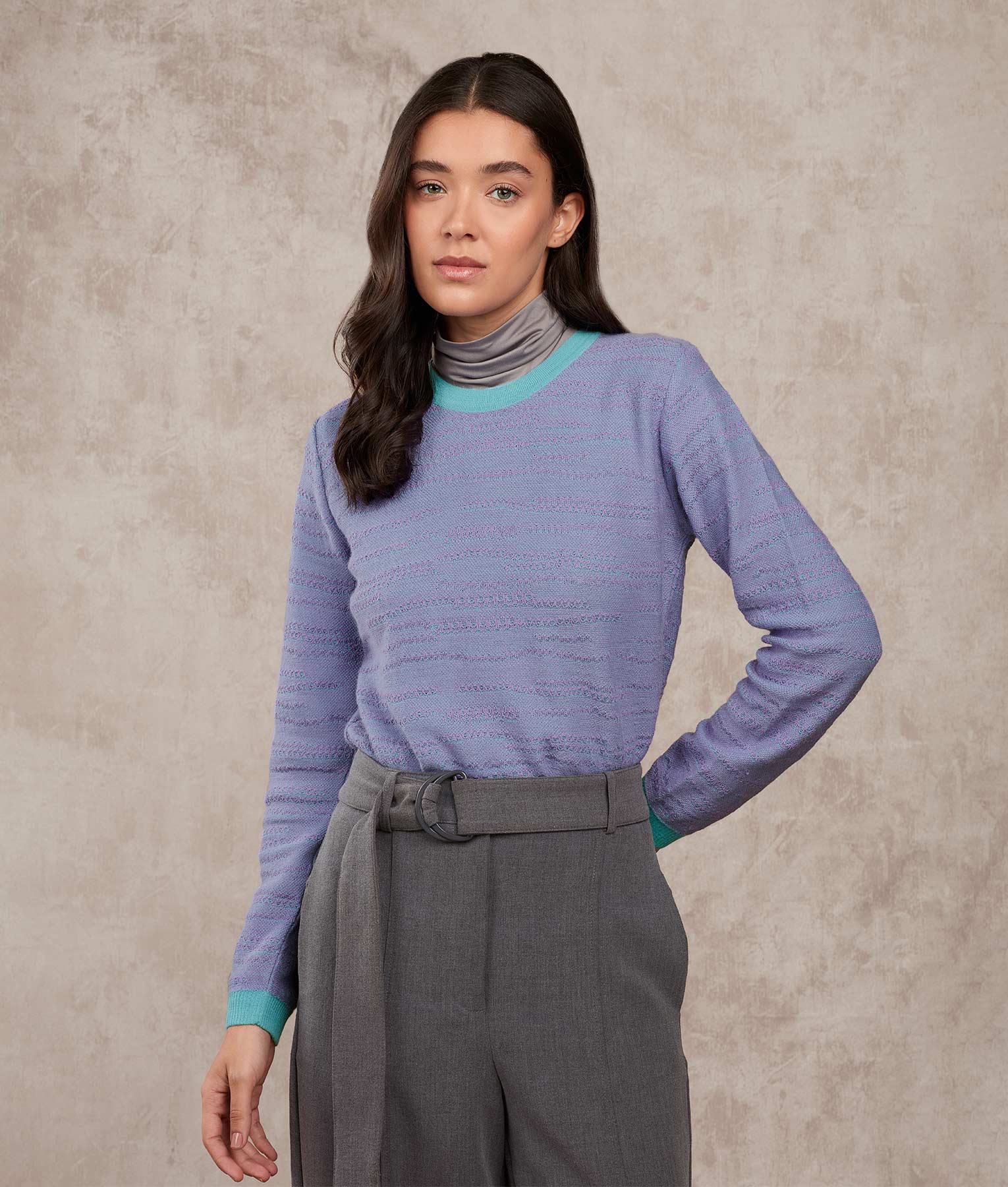Abstract Lines Sweater - Cashmere Purple And Air Blue