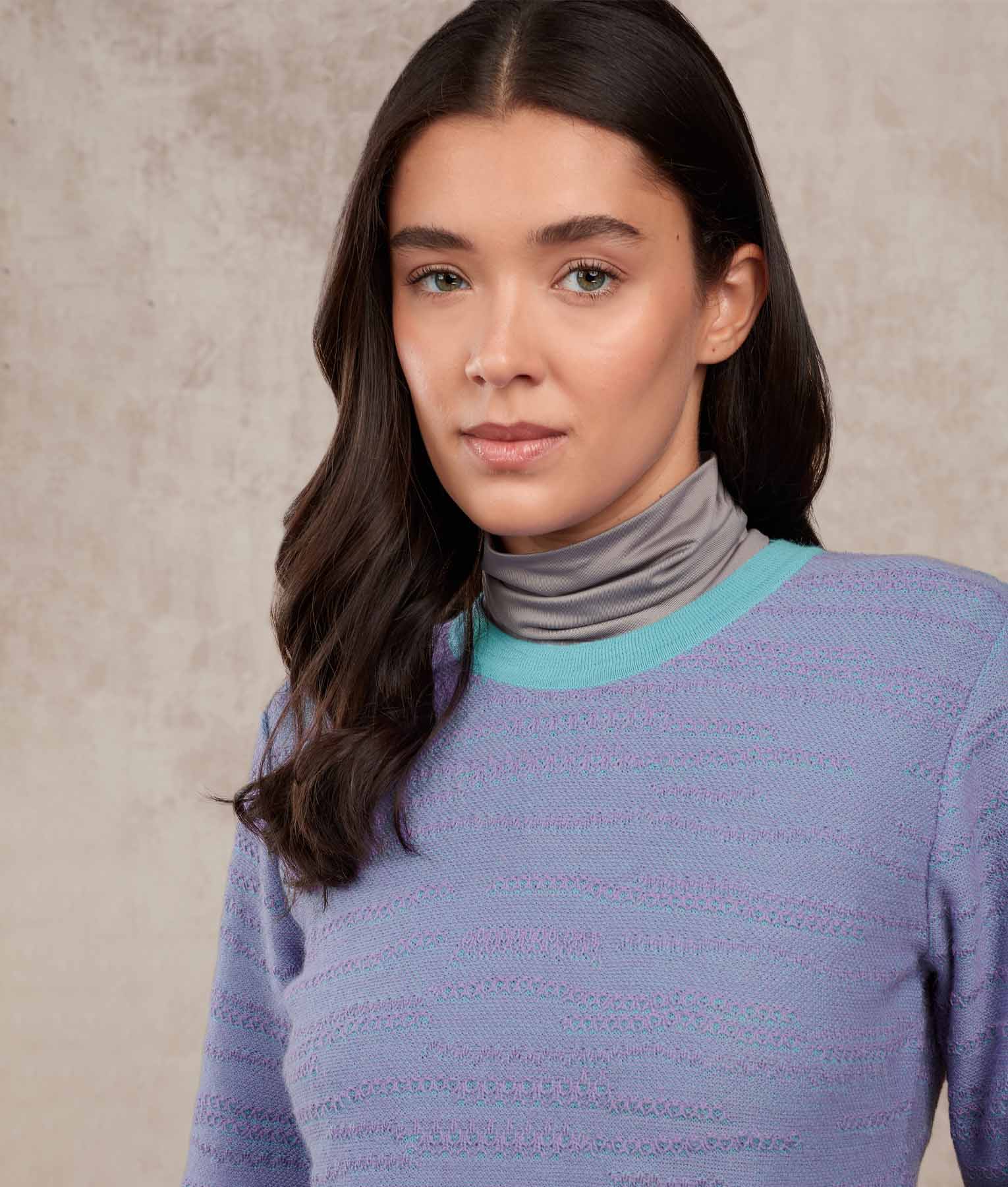Abstract Lines Sweater - Cashmere Purple And Air Blue - Image 2