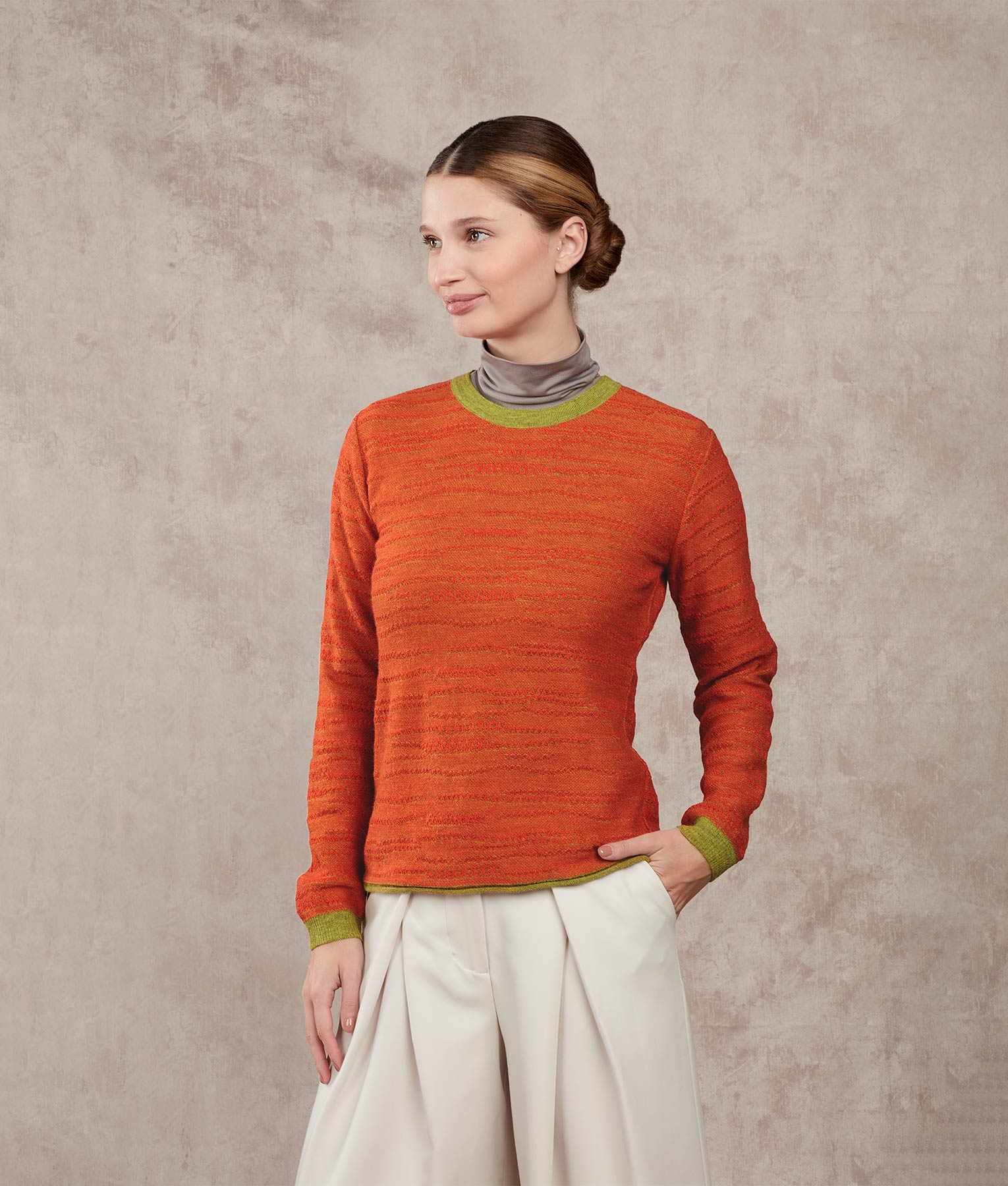Abstract Lines Sweater - Flame Orange And Oasis Green