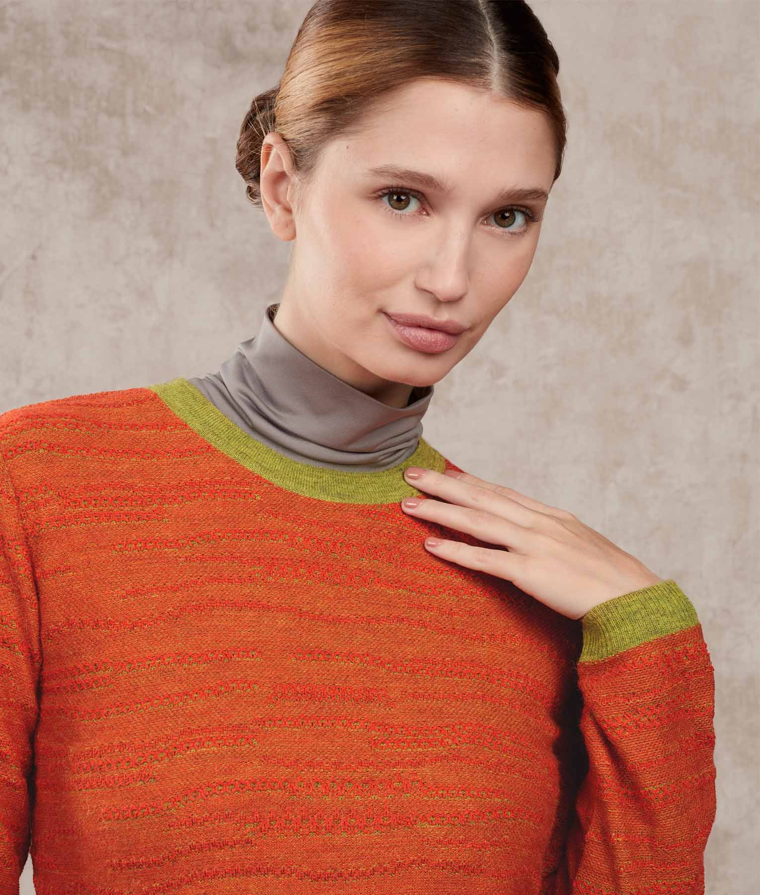 Abstract Lines Sweater - Flame Orange And Oasis Green - Image 2