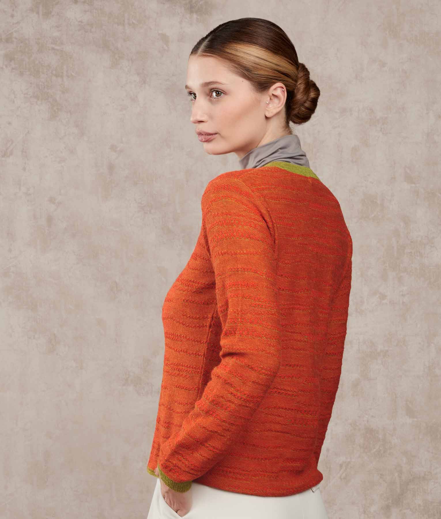 Abstract Lines Sweater - Flame Orange And Oasis Green - Image 3