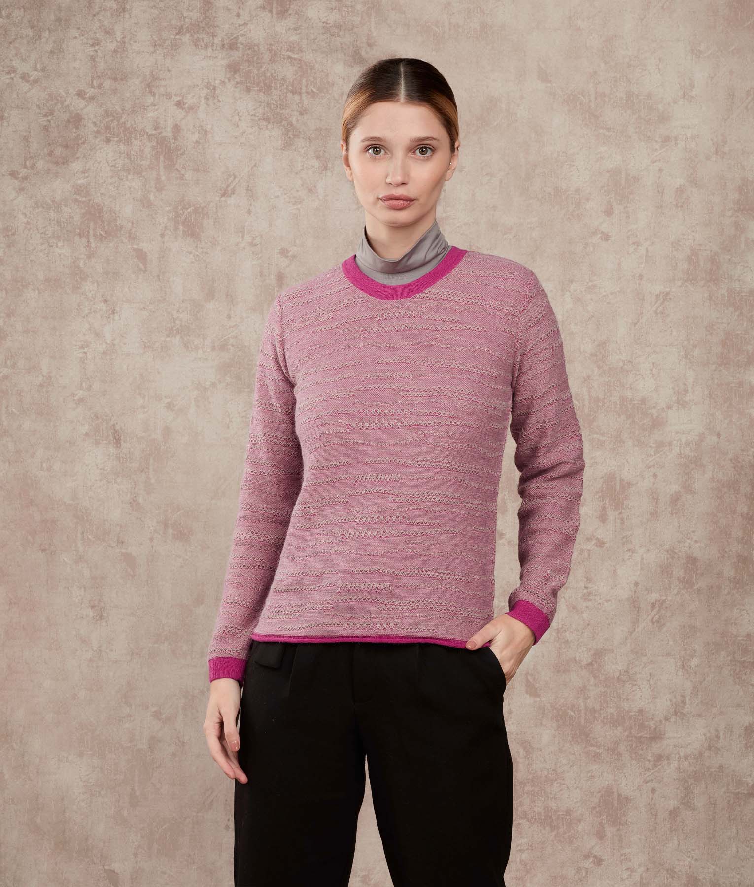 Abstract Lines Sweater - Meadow Mauve And Polka Dot