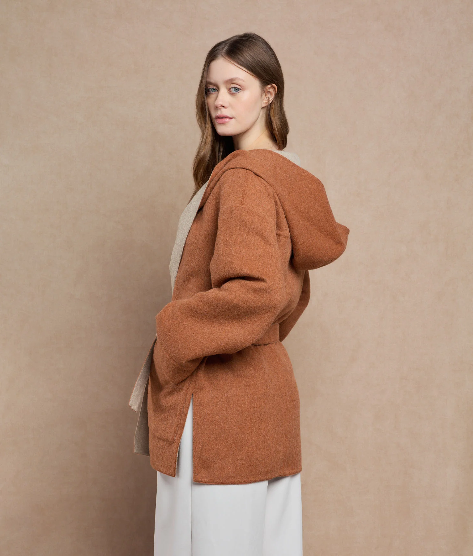 Belted Short Hoodie - Brown Rust And Brandy - Image 3