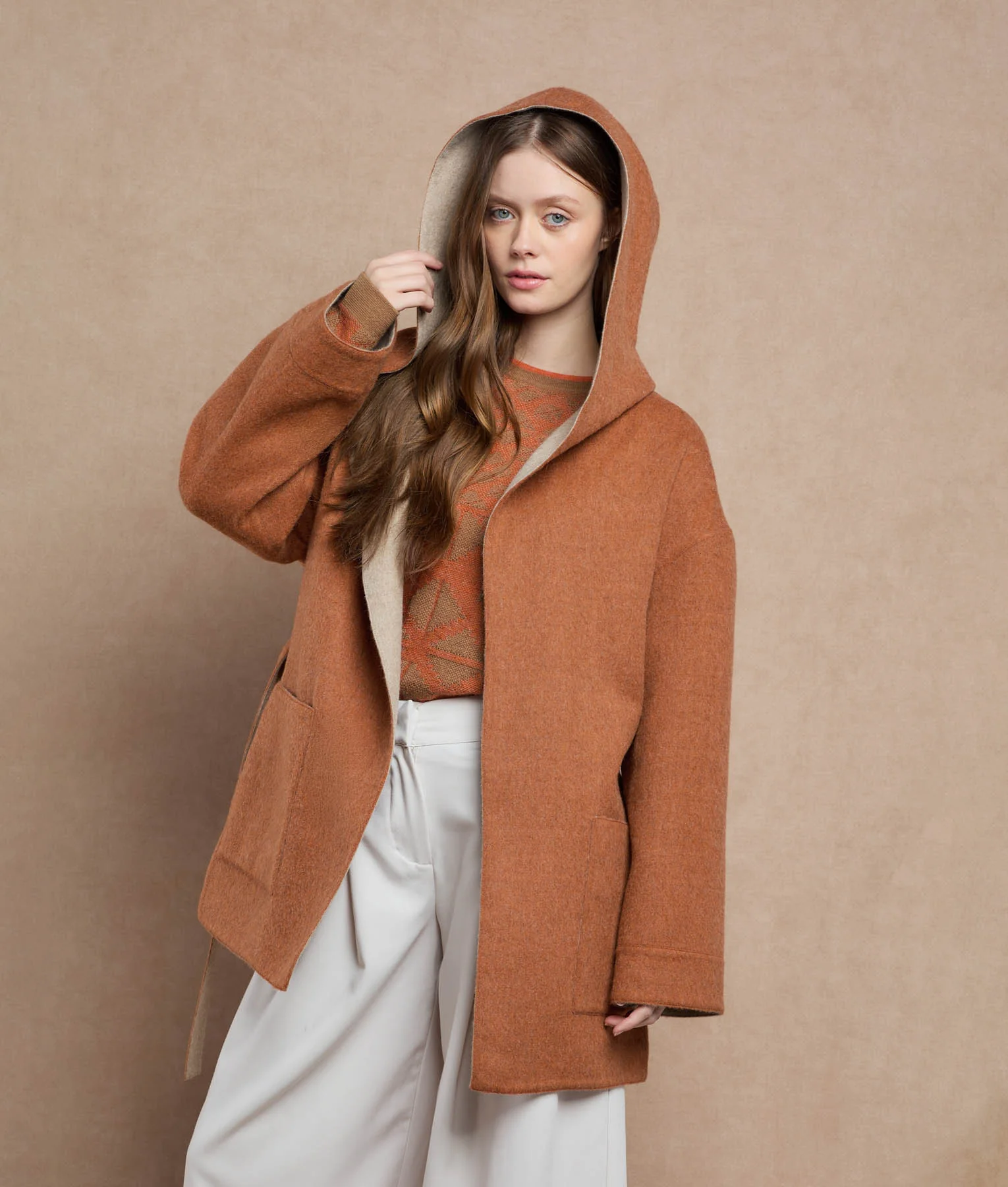 Belted Short Hoodie - Brown Rust And Brandy - Image 5