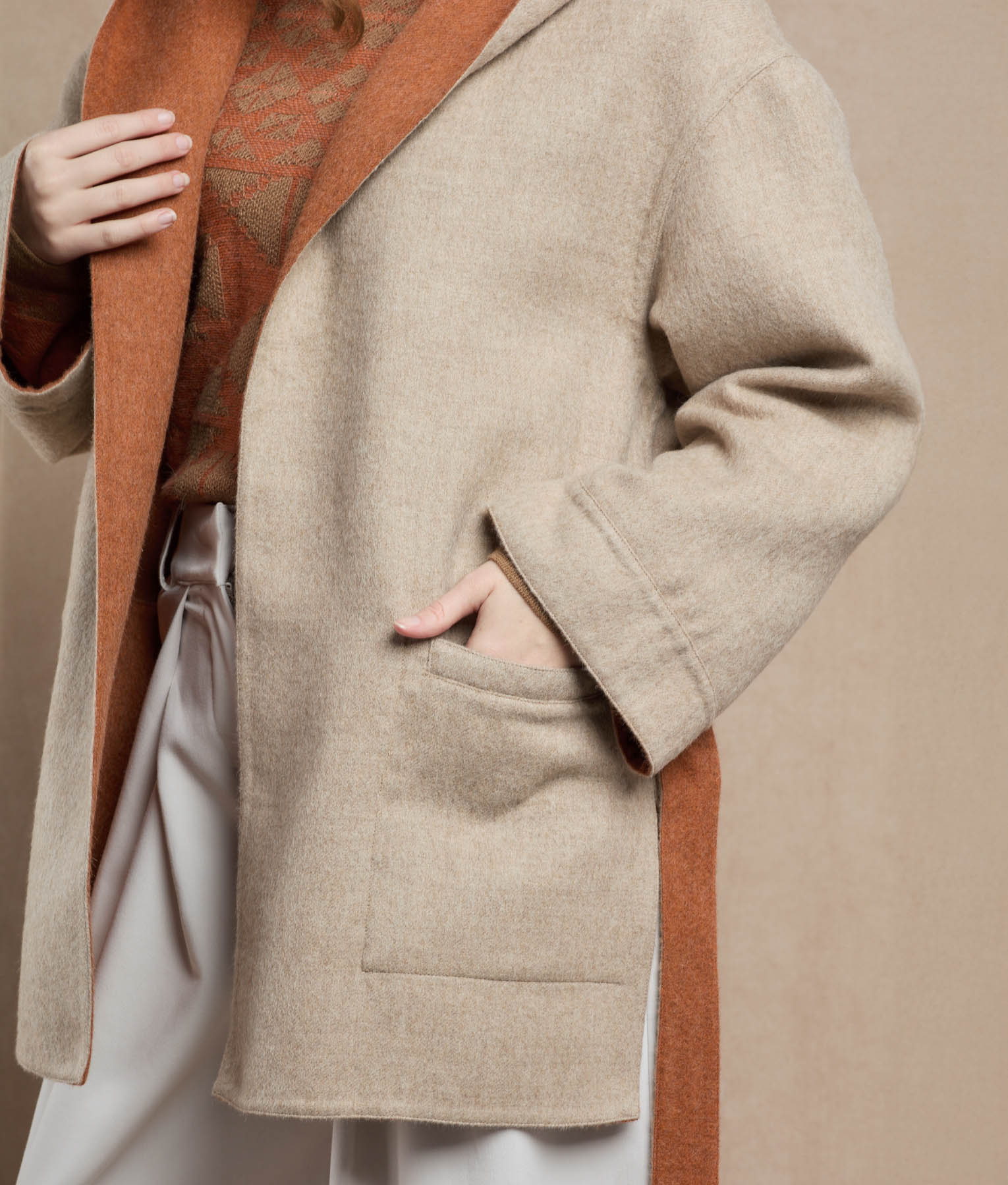 Belted Short Hoodie - Brown Rust And Brandy - Image 8