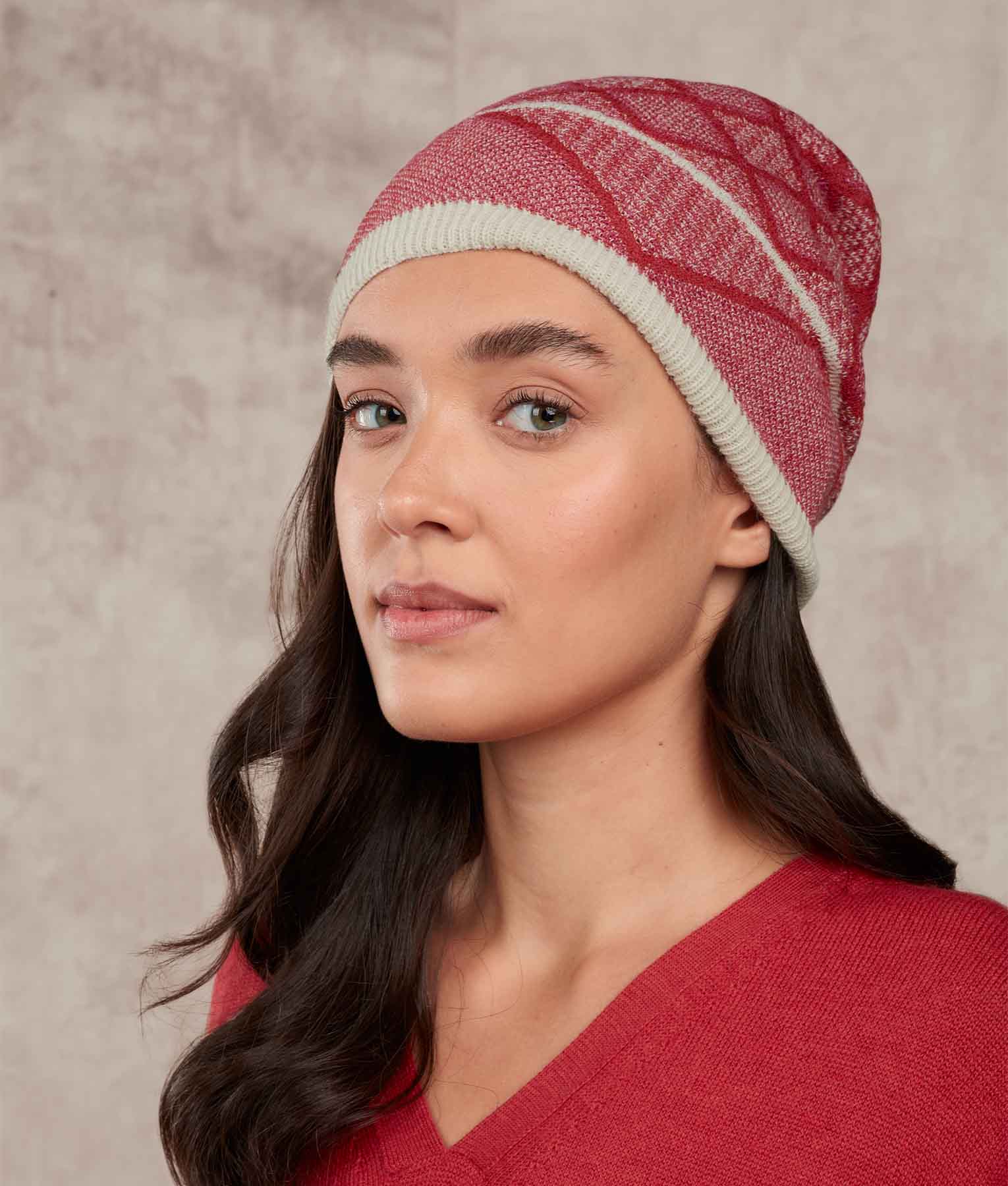 Brick On Brick Beanie - Egret and Pompeian red - Image 3