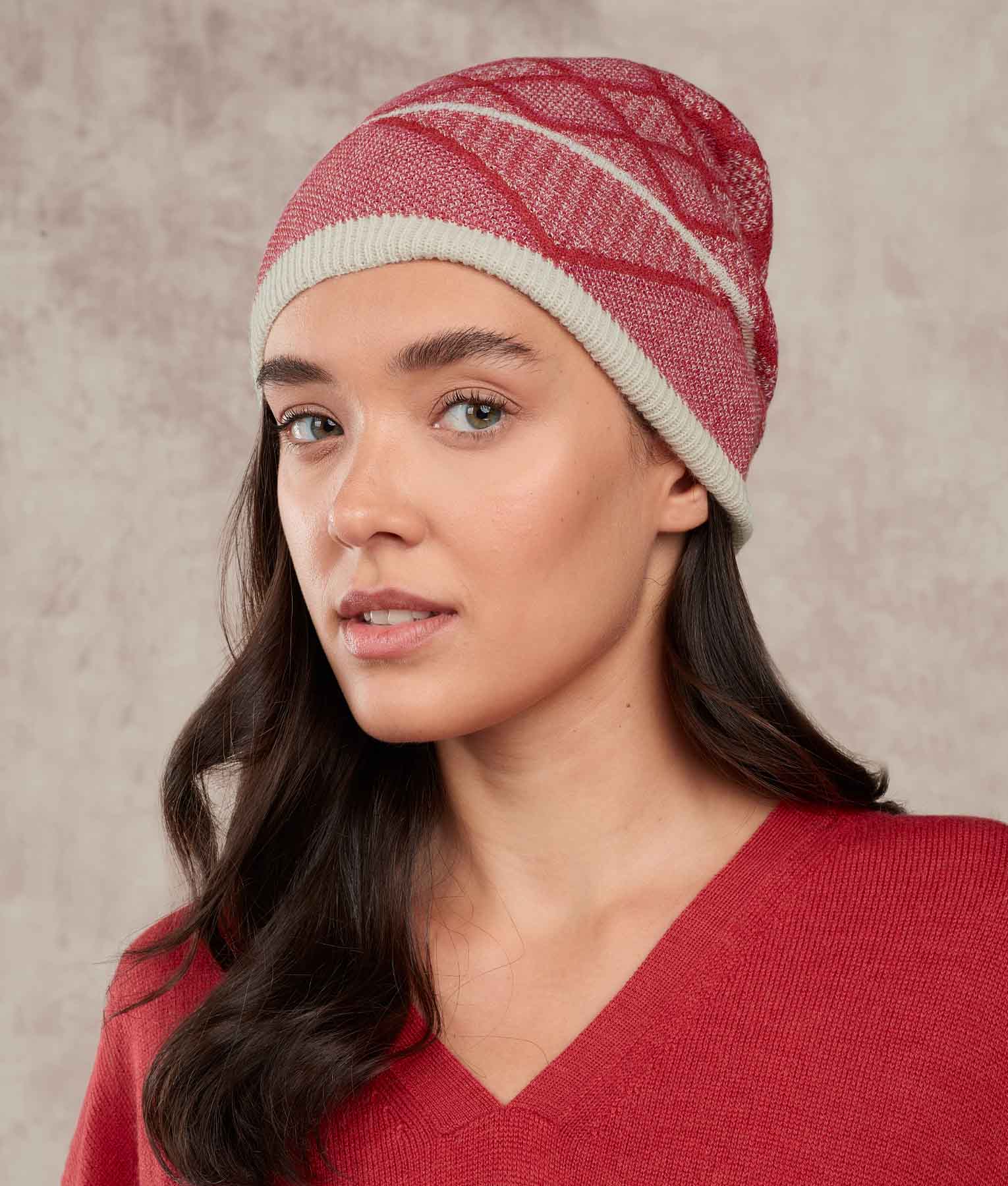 Brick On Brick Beanie - Egret and Pompeian red - Image 4