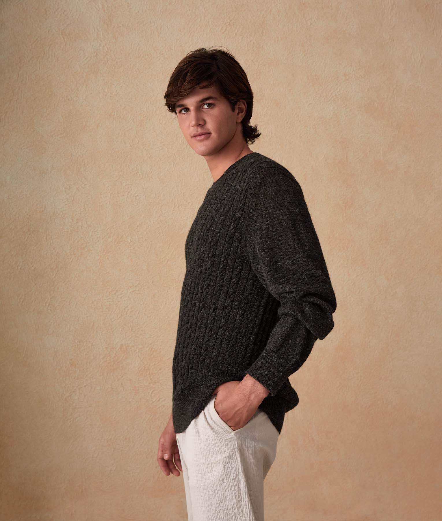Cable-Knit Men's Baby Alpaca Sweater - Image 5