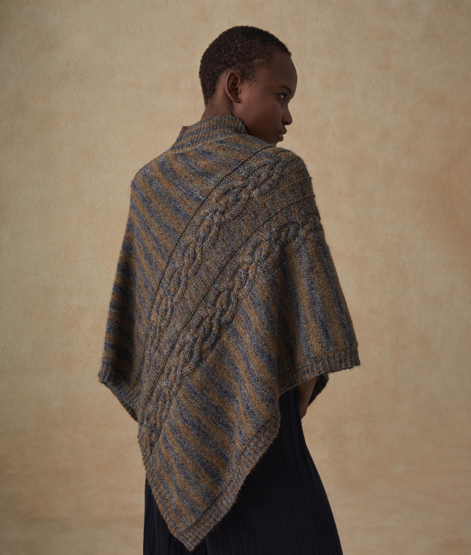 Cables Zipped Detailed Poncho - Inca Gold And Blue Ribbon - Image 2
