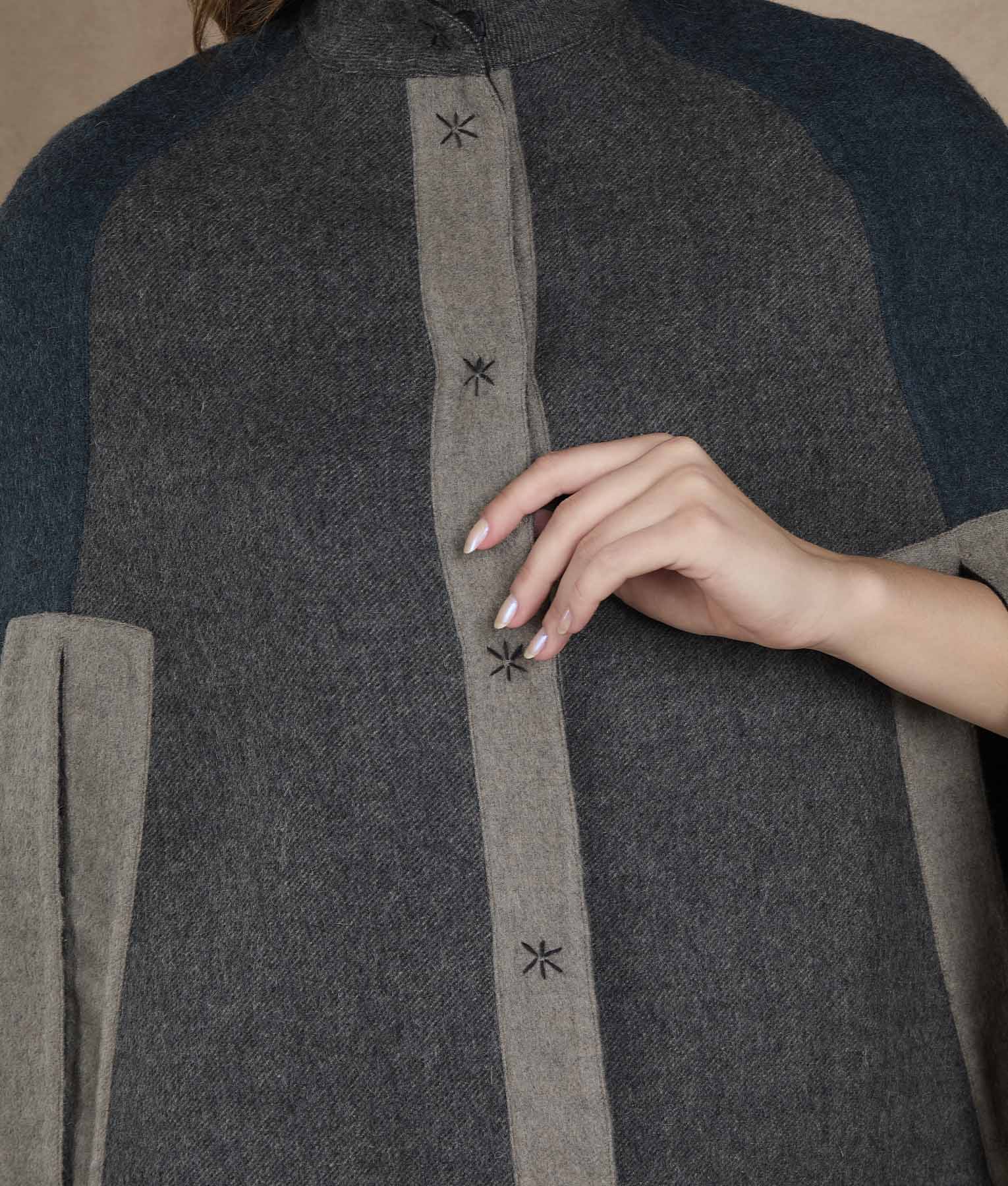 Color Blocked Reversible Cape - Ghost And Tornado - Image 3