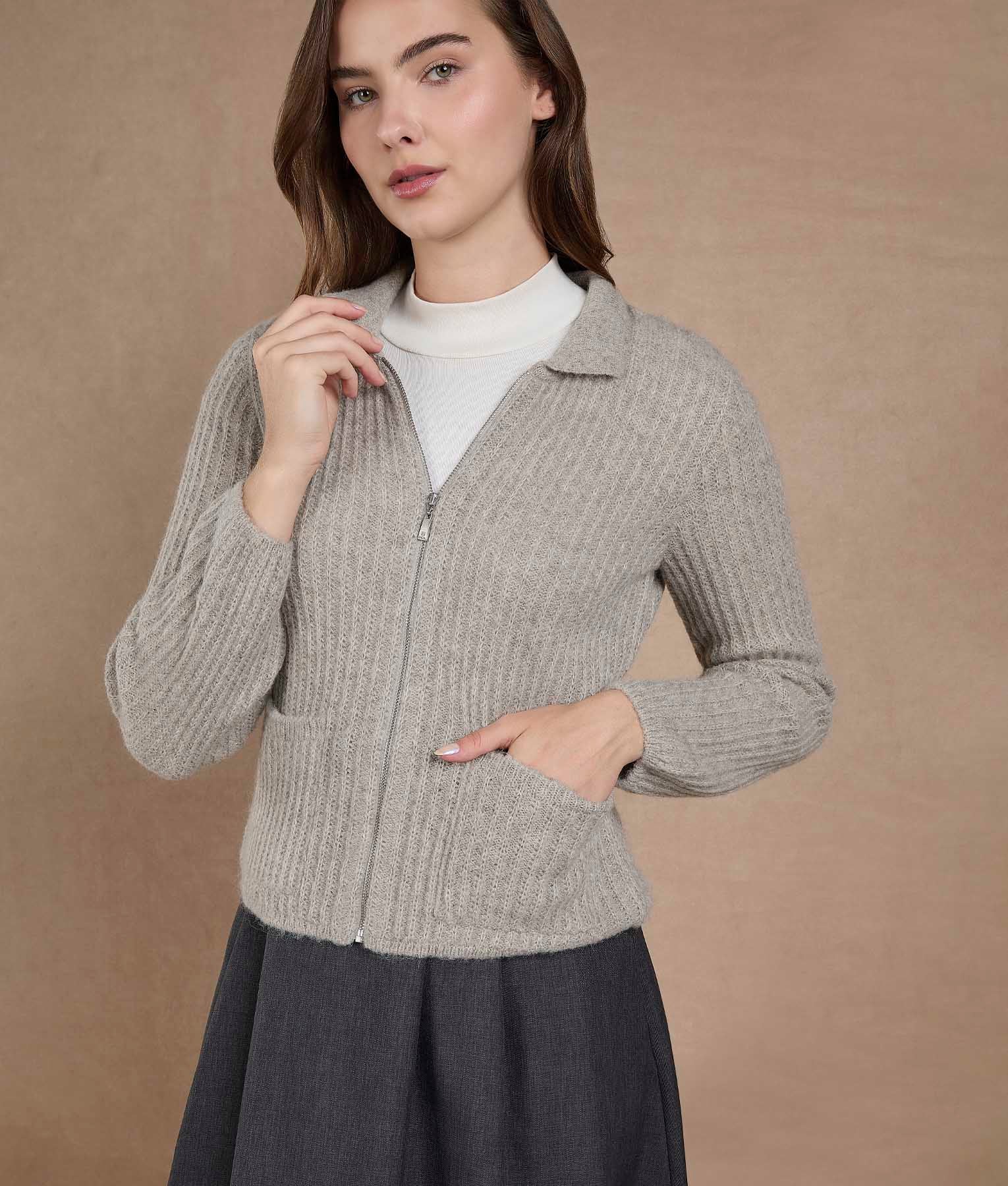 Rib Cardigan with Pockets - Warm Gray - Image 2