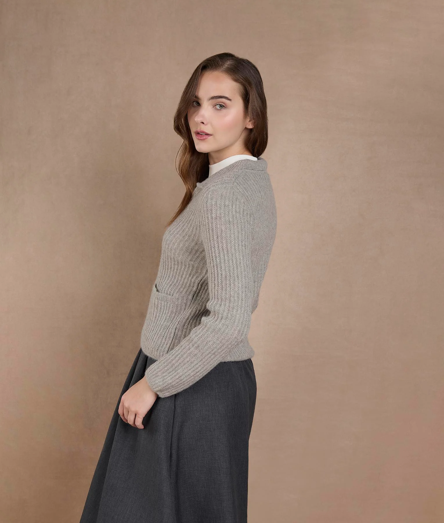 Rib Cardigan with Pockets - Warm Gray - Image 3