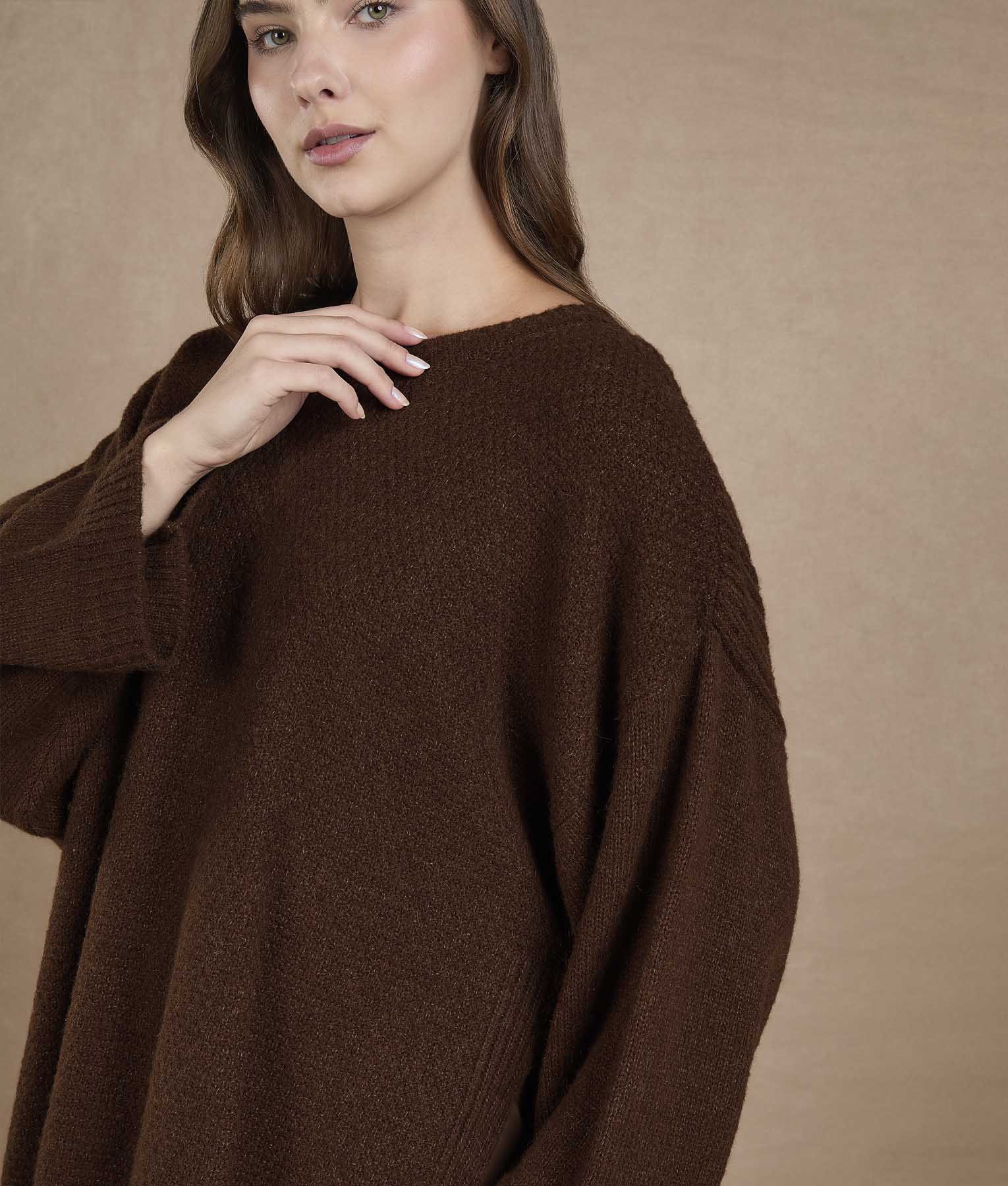 Seed Stitch Poncho with Sleeves - Toasted Coconut - Image 3