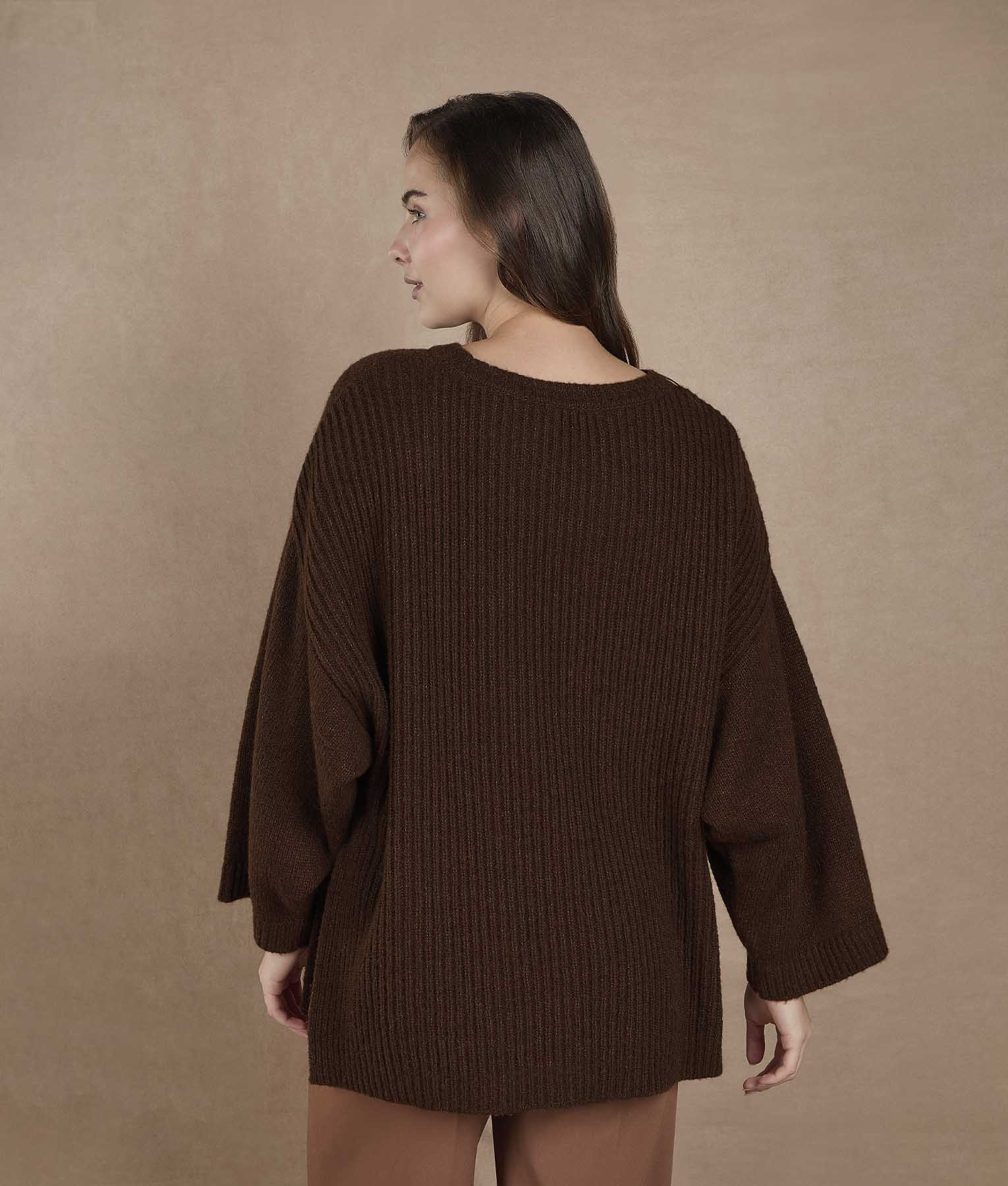 Seed Stitch Poncho with Sleeves - Toasted Coconut - Image 4