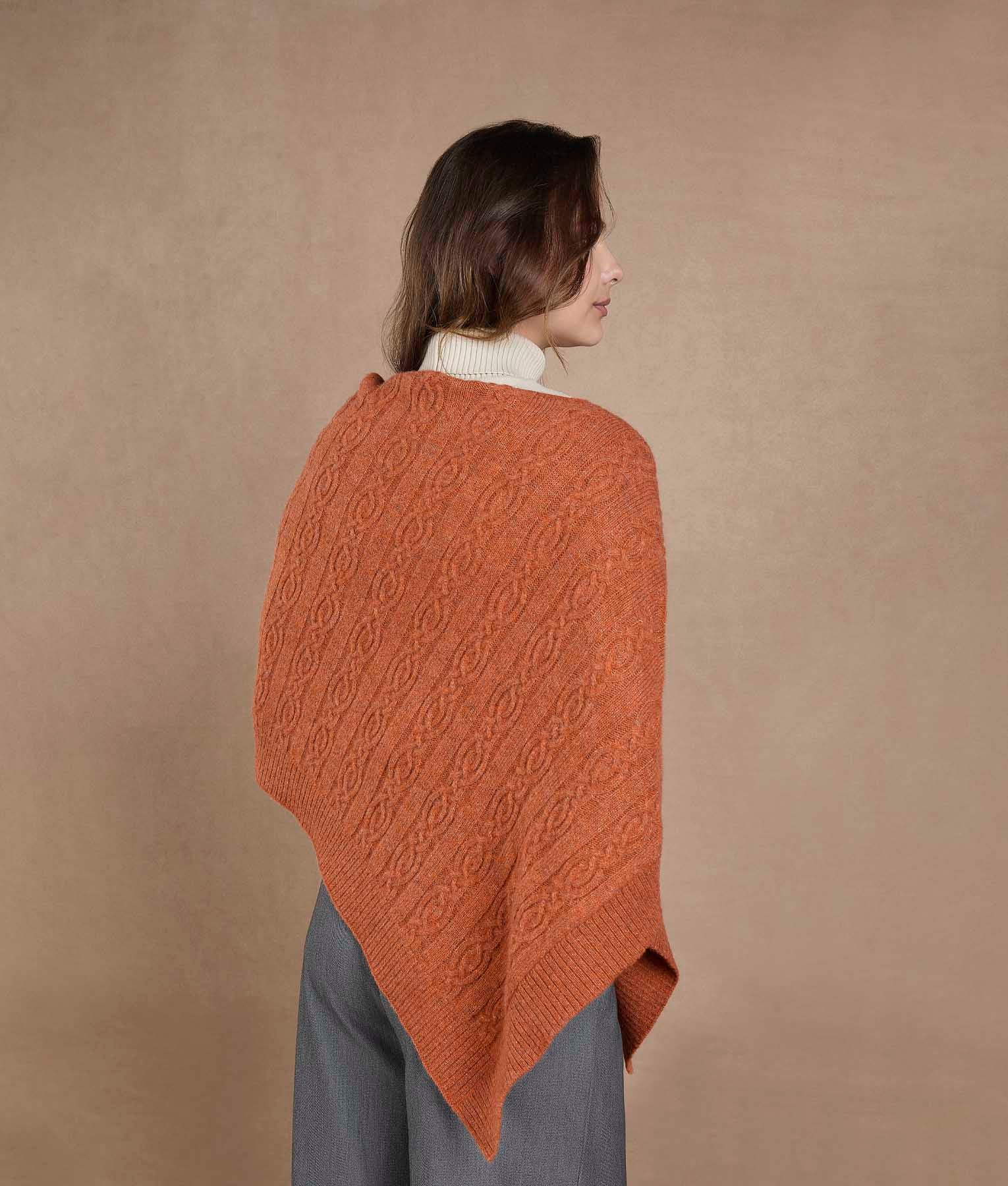 Diagonal Knit Poncho - Burnt Orange - Image 4