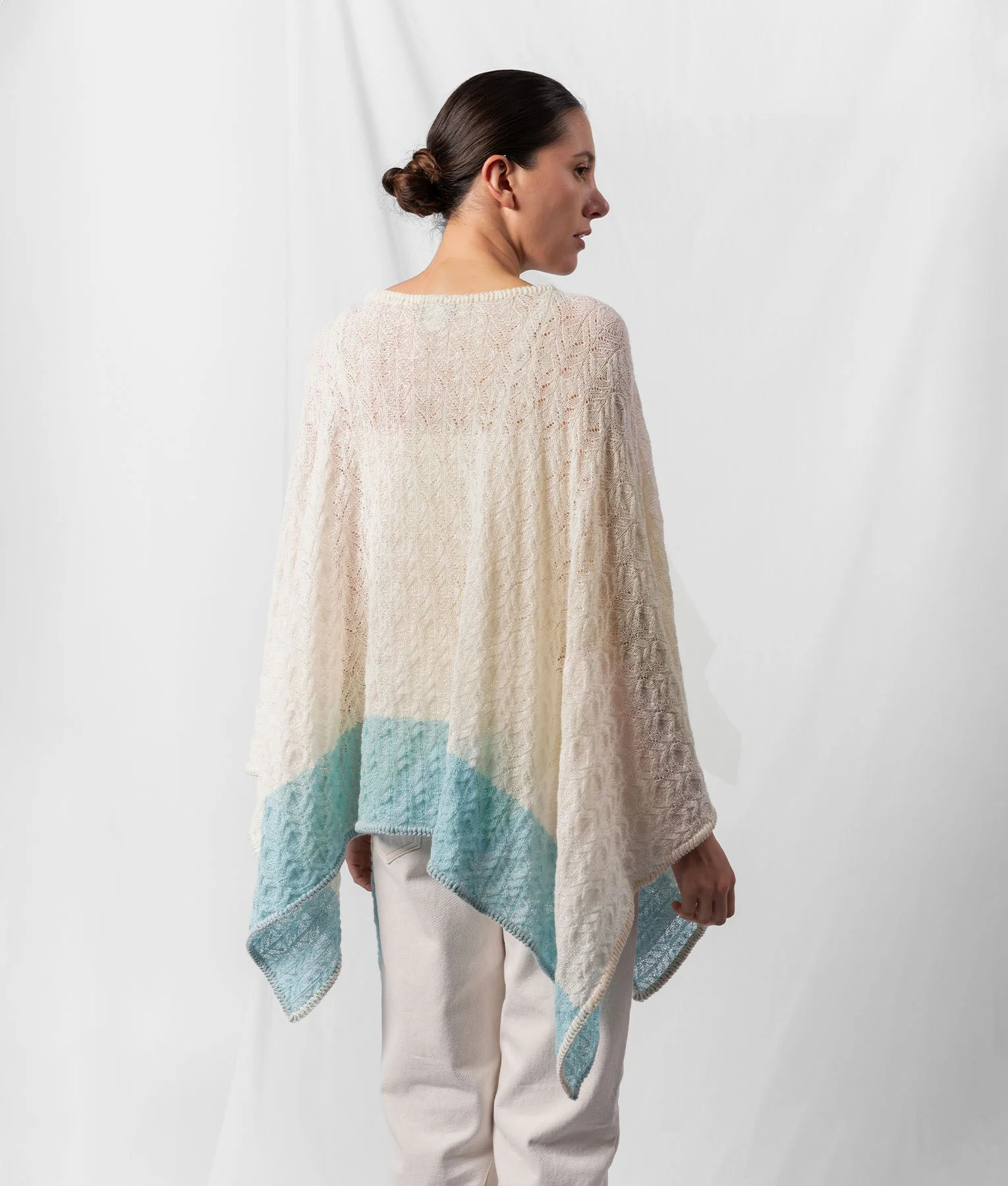 Dentelle Striped Poncho - Ivory And Gradient Sky Blue - Image 3
