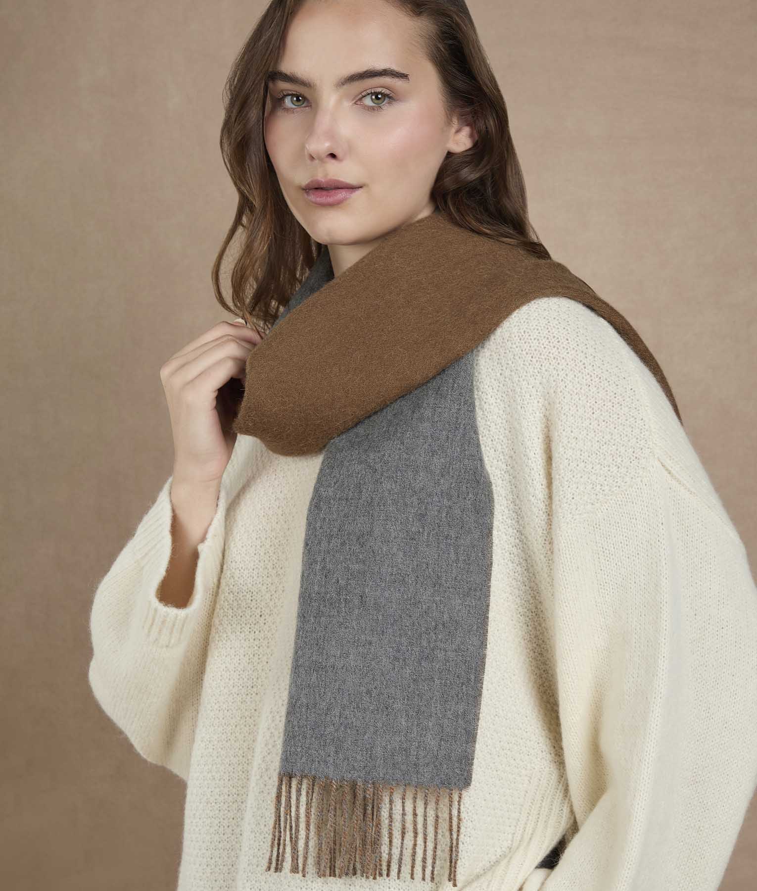 Double Face Scarf - Camel And Gray - Image 2