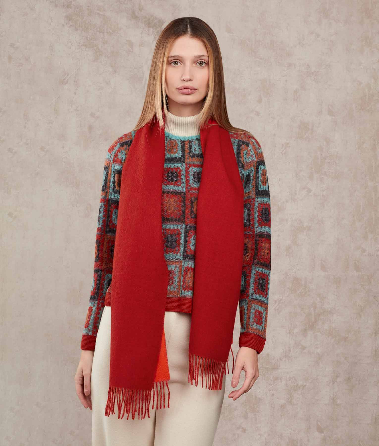 Double Face Scarf - Orange And Red - Image 2