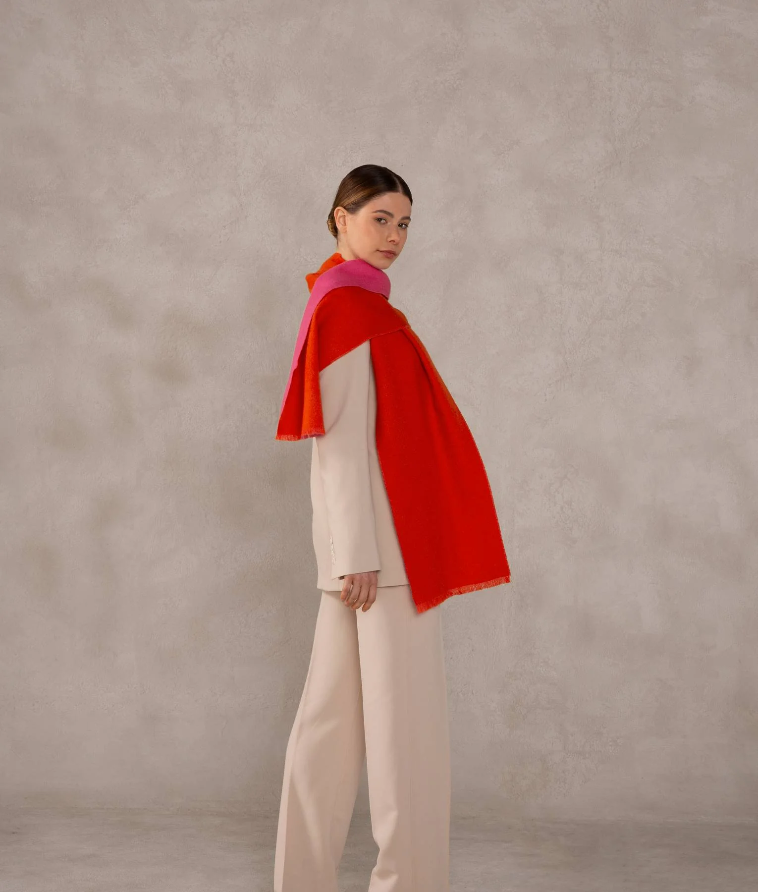 Double Face Scarf - Red Grenadine And Carmine Rose - Image 2