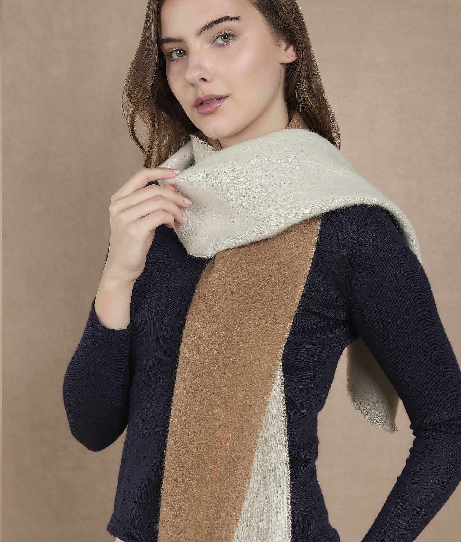 Classic Scarf in Natural Sand & Toasted Coconut - Image 2