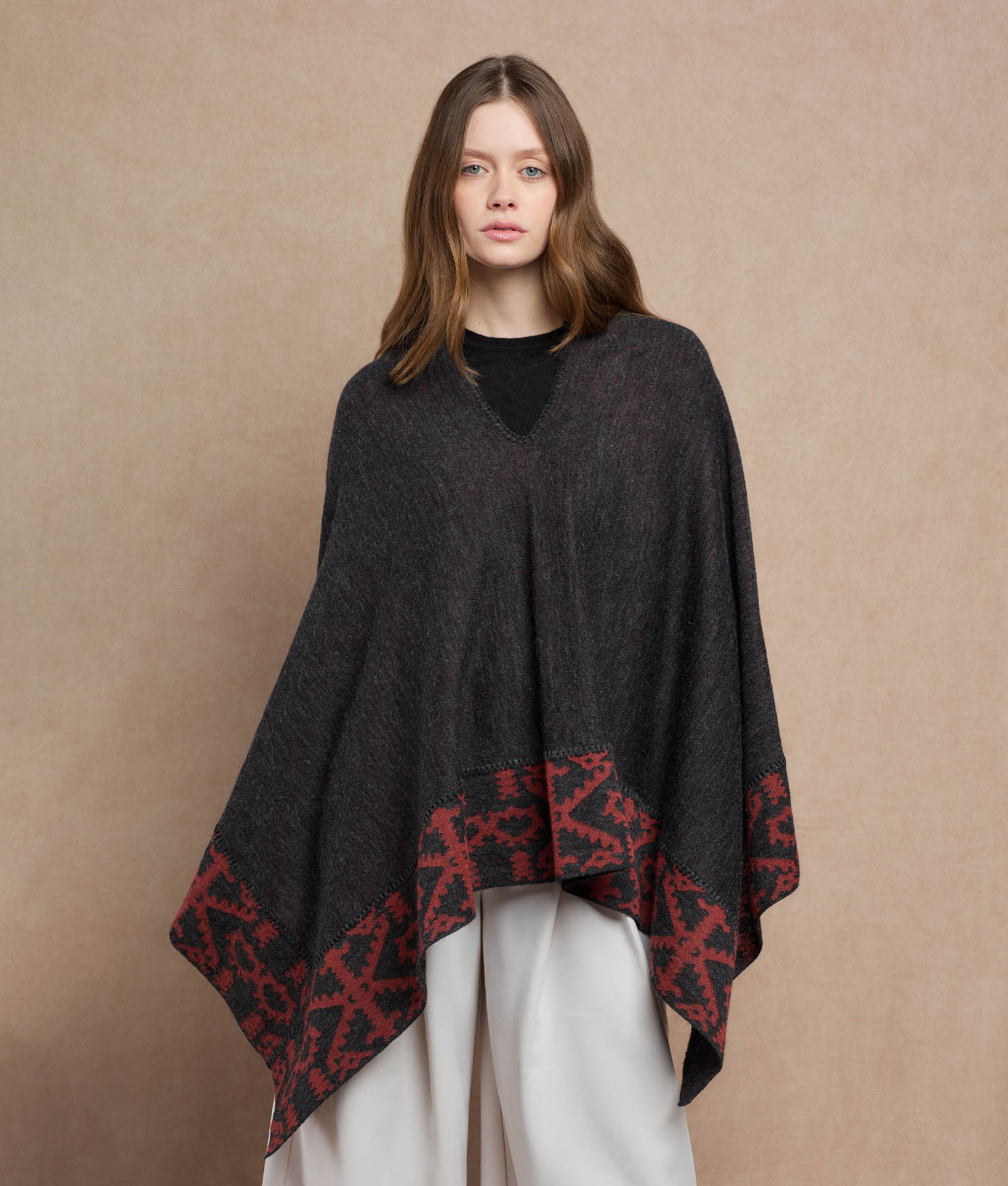Duble Face Trimmed Poncho - Image 6