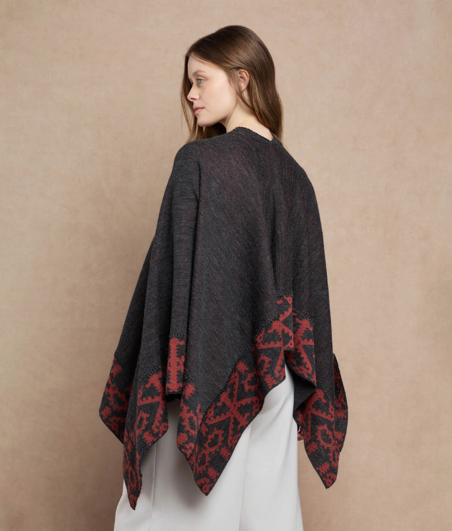 Duble Face Trimmed Poncho - Image 7