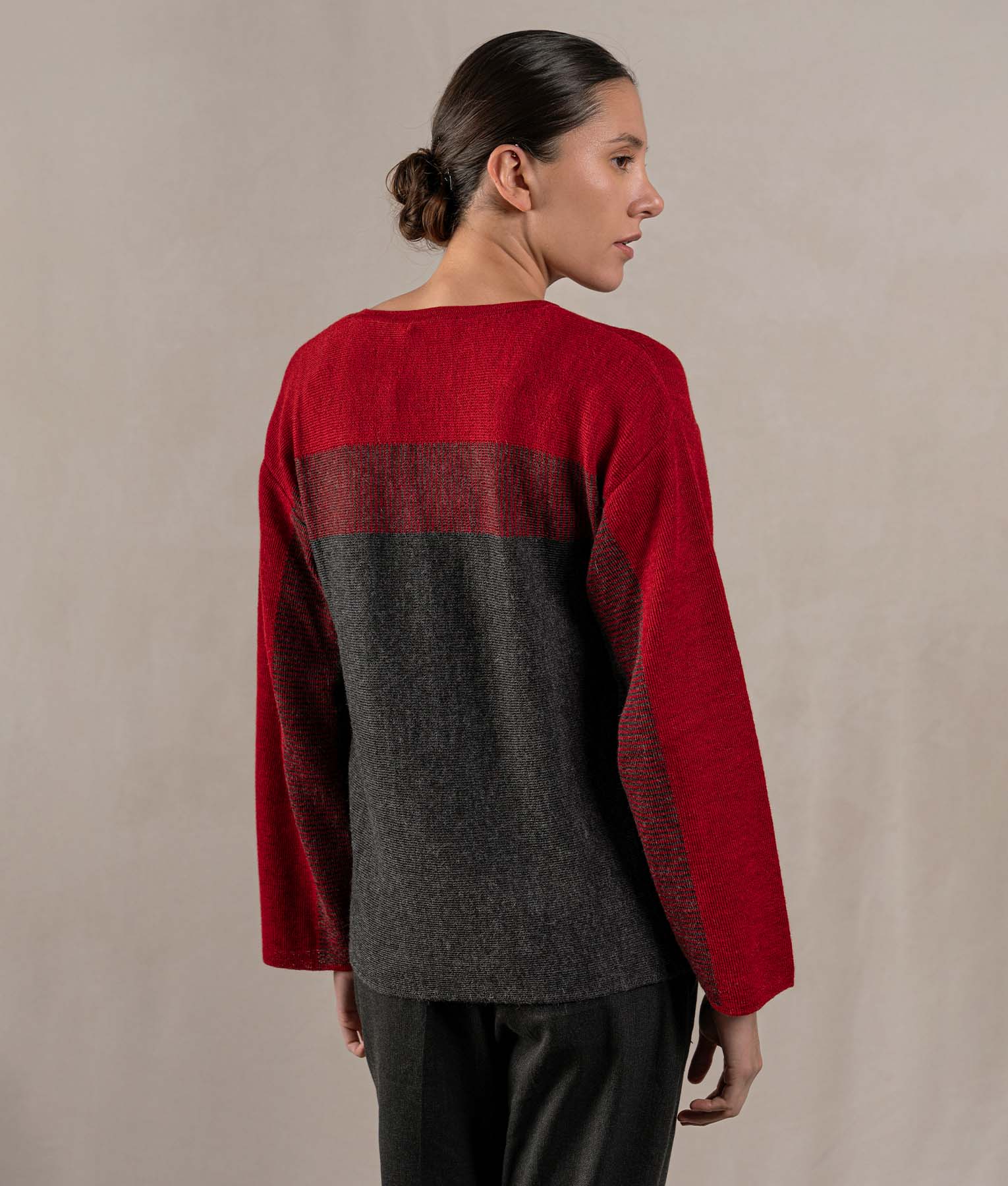 Easy Fit Sweatshirt Sweater - Deep Red And Dark Grey - Image 3