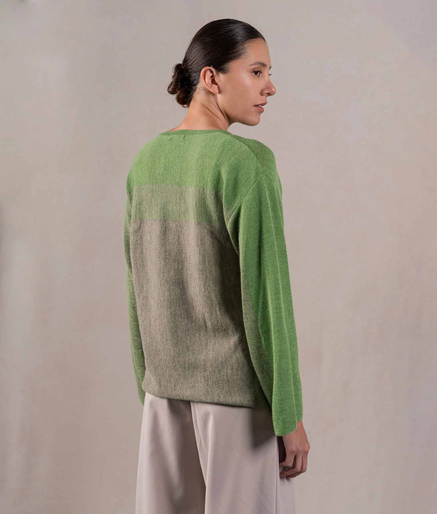 Easy Fit Sweatshirt Sweater - Lime Green And Mottled Beige - Image 3