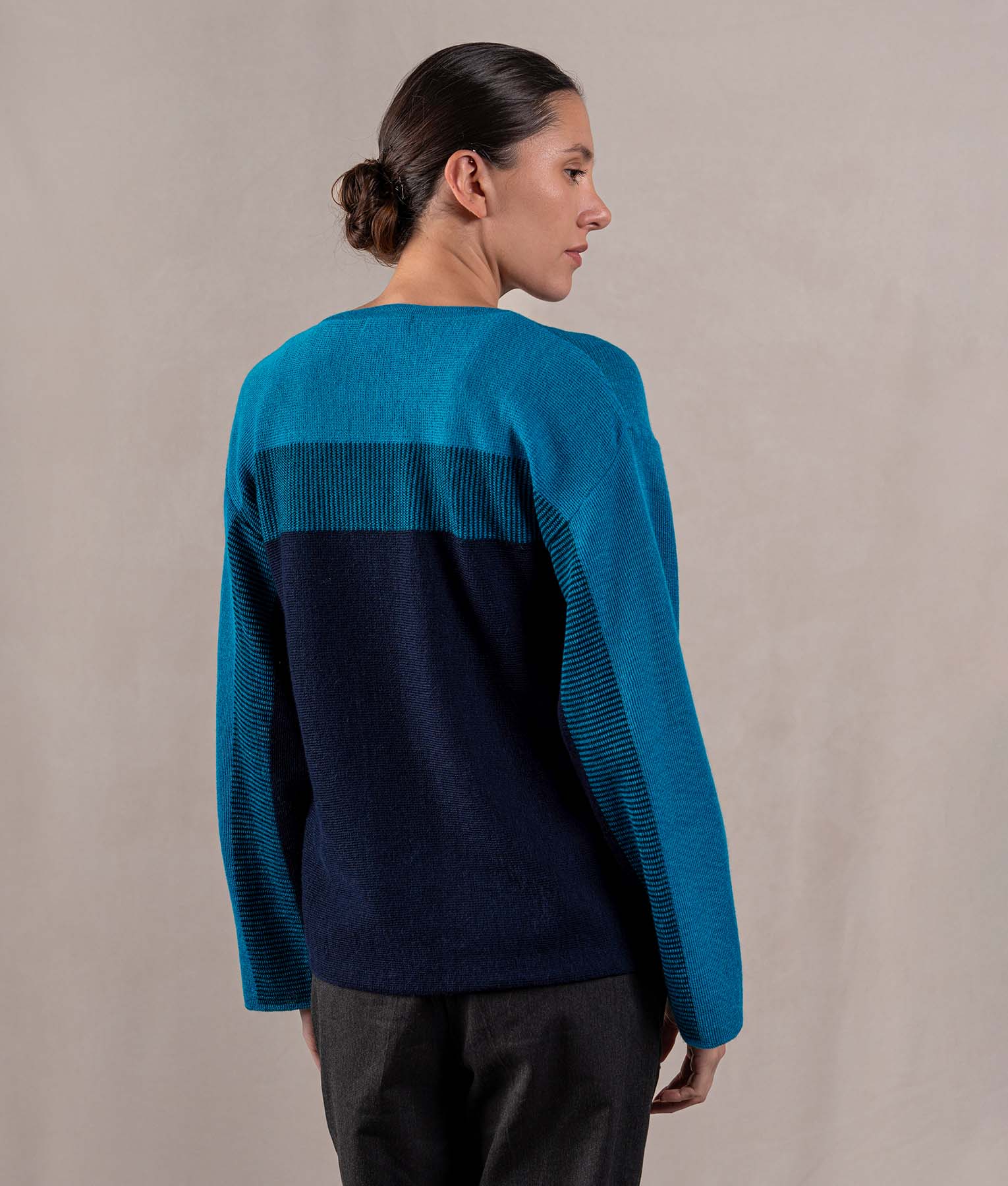 Easy Fit Sweatshirt Sweater - Teal Blue And Midnight Navy - Image 2