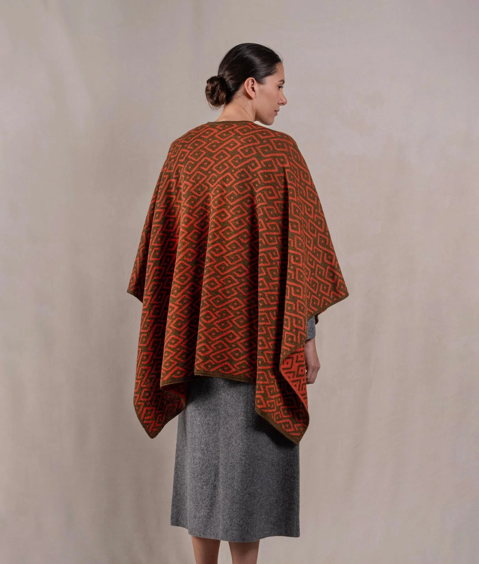 Gala Cape - Dark Olive Brow And Terracotta Red - Image 4