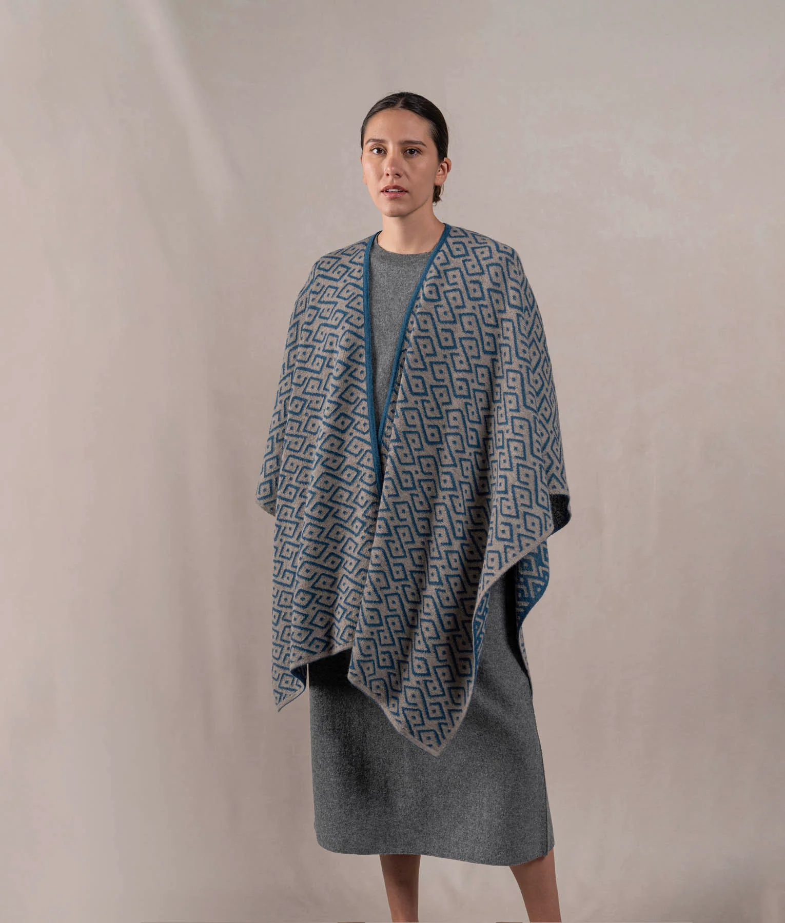 Gala Cape - Petrol Blue And Light Grey - Image 5