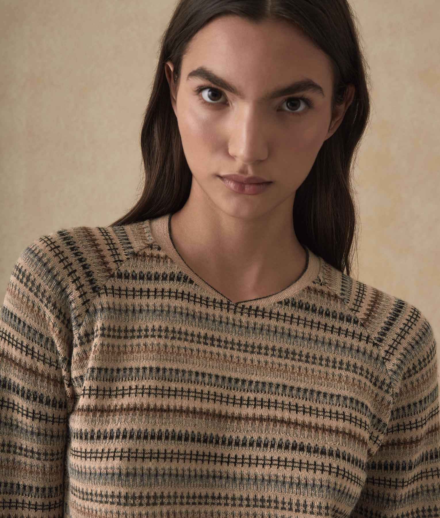 Jacquard Bomber Sweater - Sesame And Multicolor - Image 3