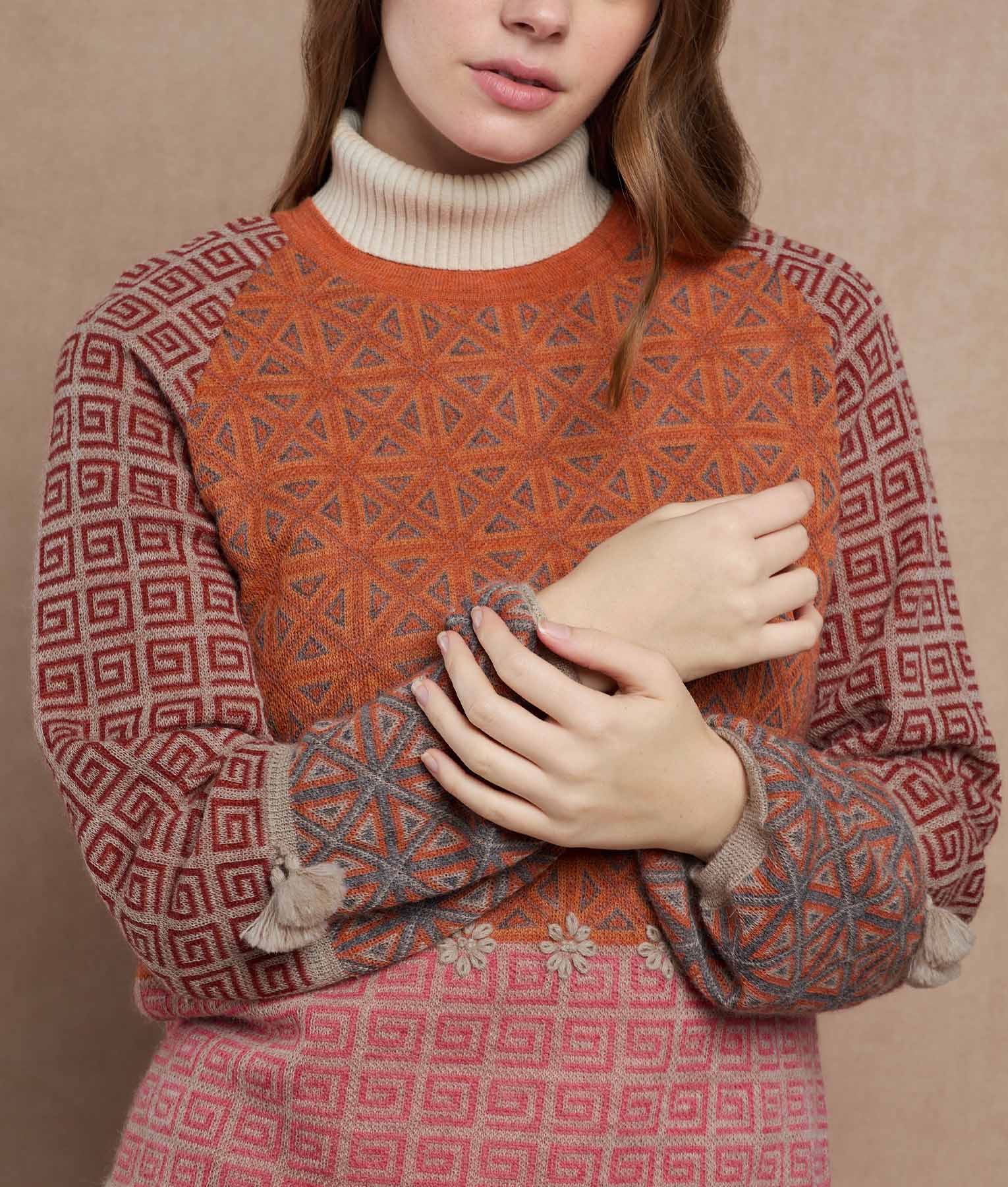 Jacquard Puffed Sleeves Sweater - Image 3