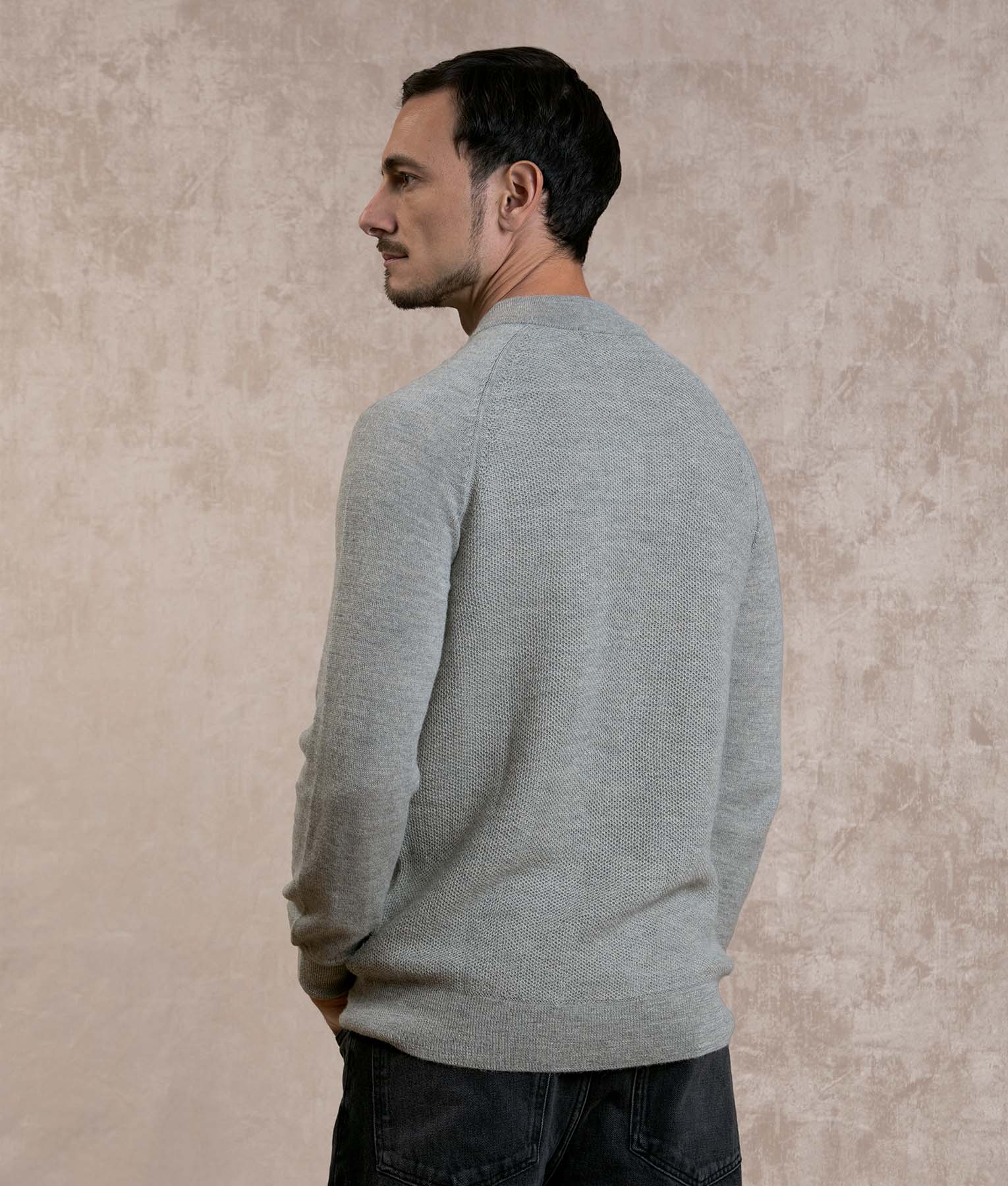 Jersey & Honey Comb Mock Neck Sweater - Image 3