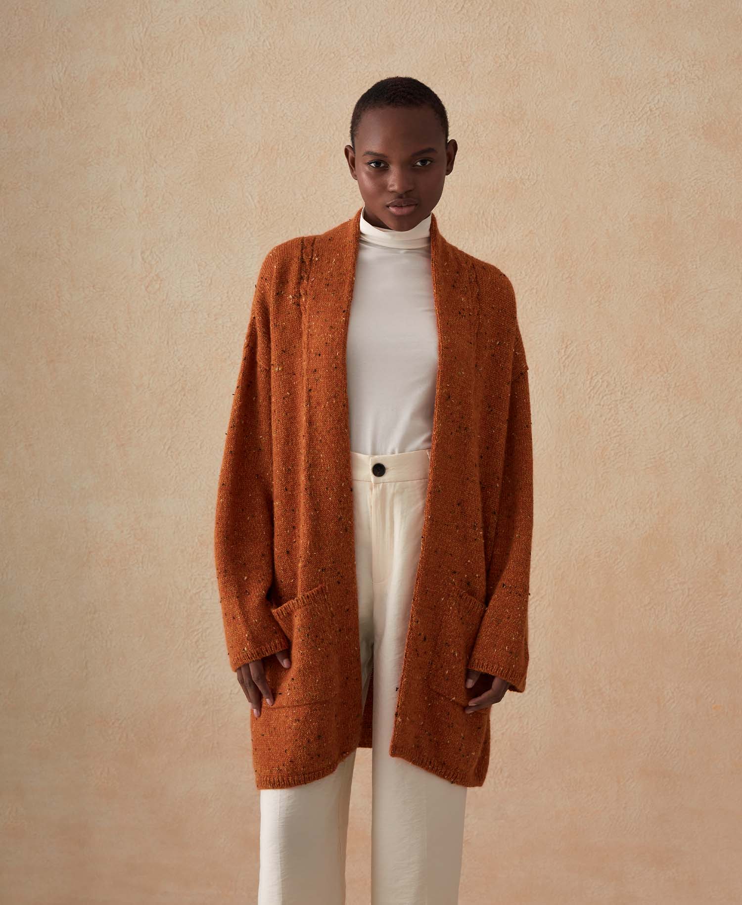 Kimono Coat With Pockets - Orange Apricot - Image 2
