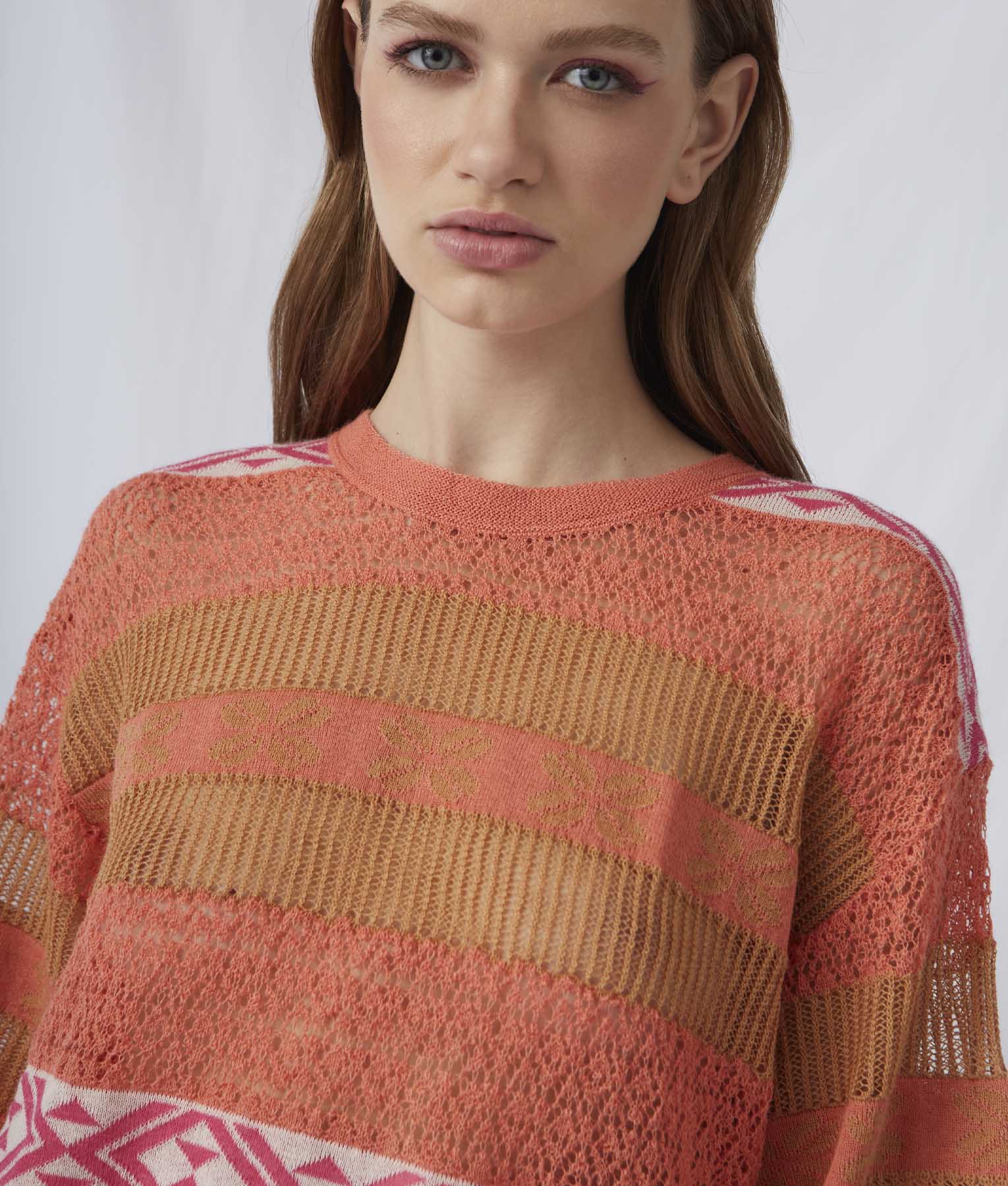Lace & Jacquard Crew Neck Sweater - Camellia And Cookie - Image 2