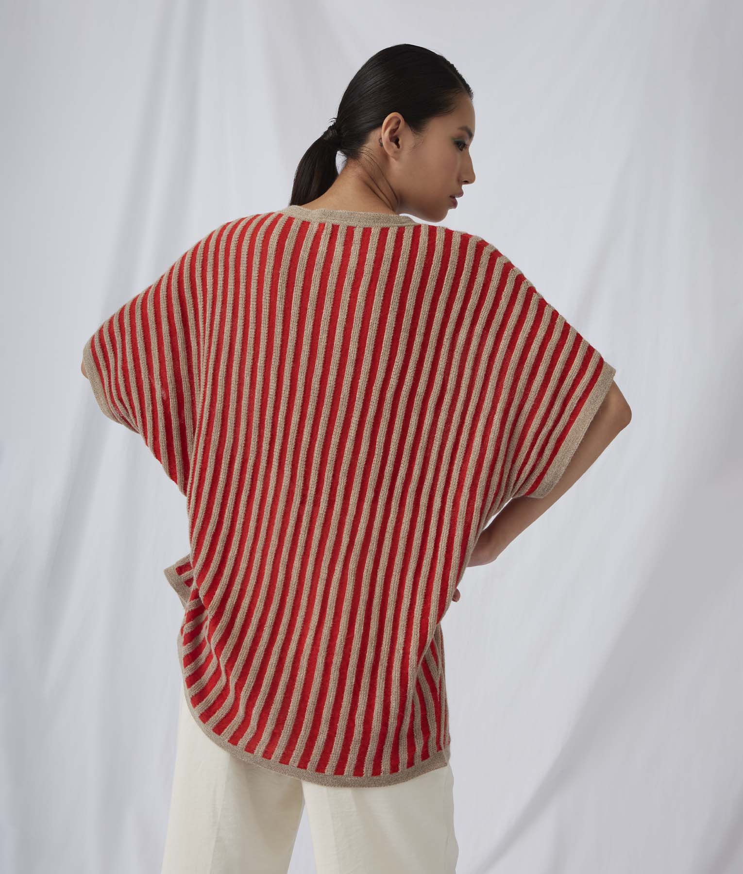 Las Rayas Poncho - Scarlet Flame And Silver Lining - Image 3