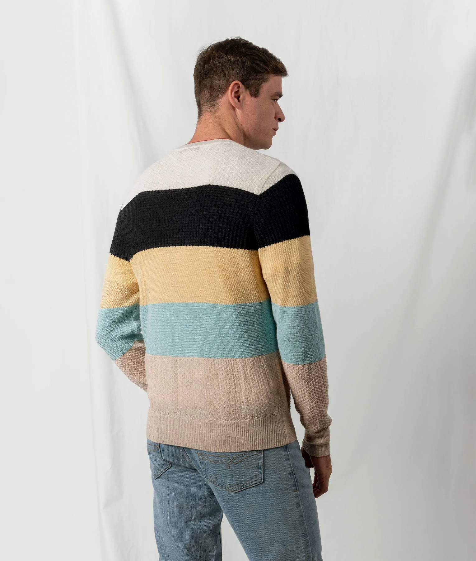 Linear O Neck Men'S Sweater - Ivory Y Black - Image 3