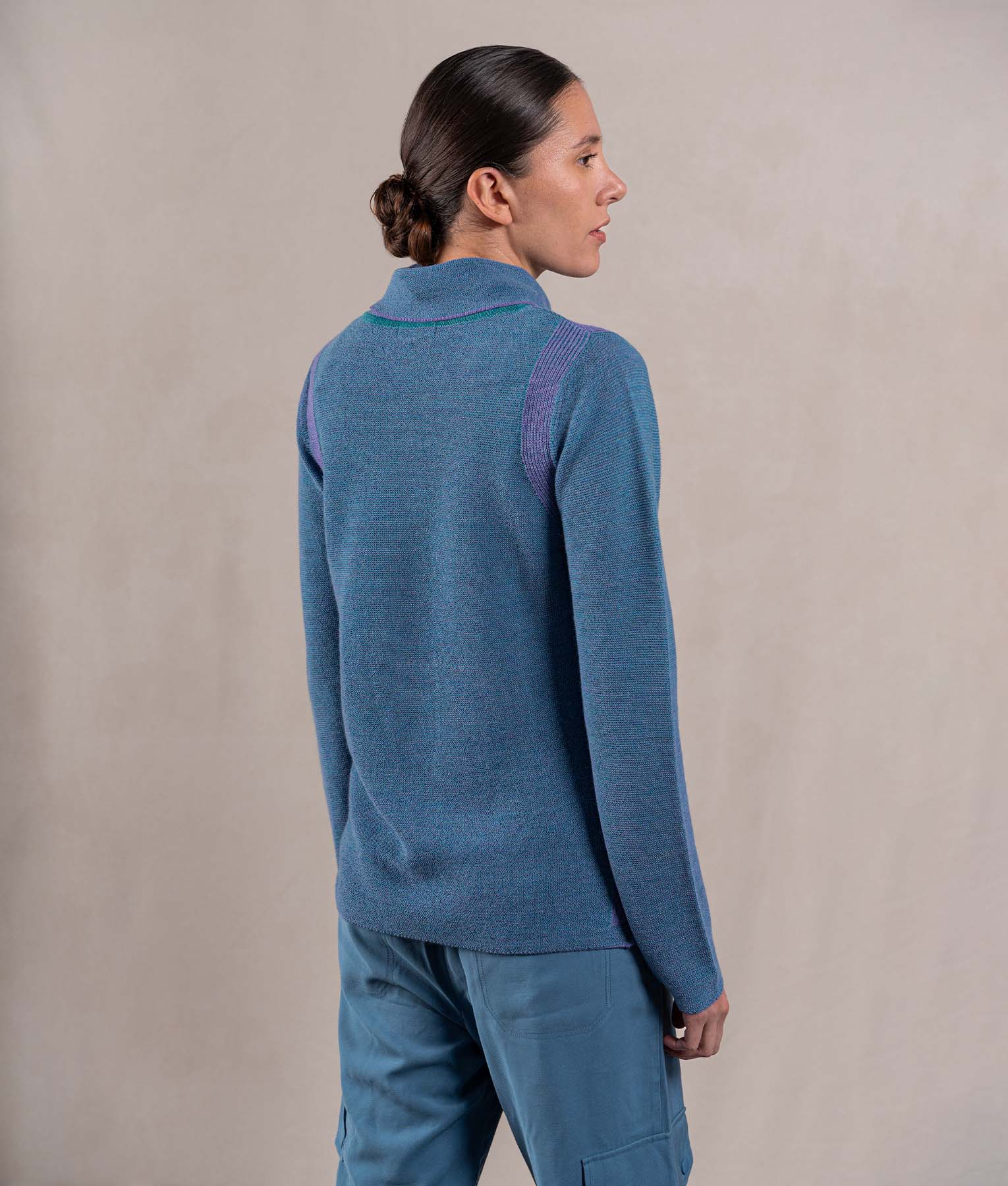 Links Sweater - Petrol Blue With Lilac Accents - Image 2