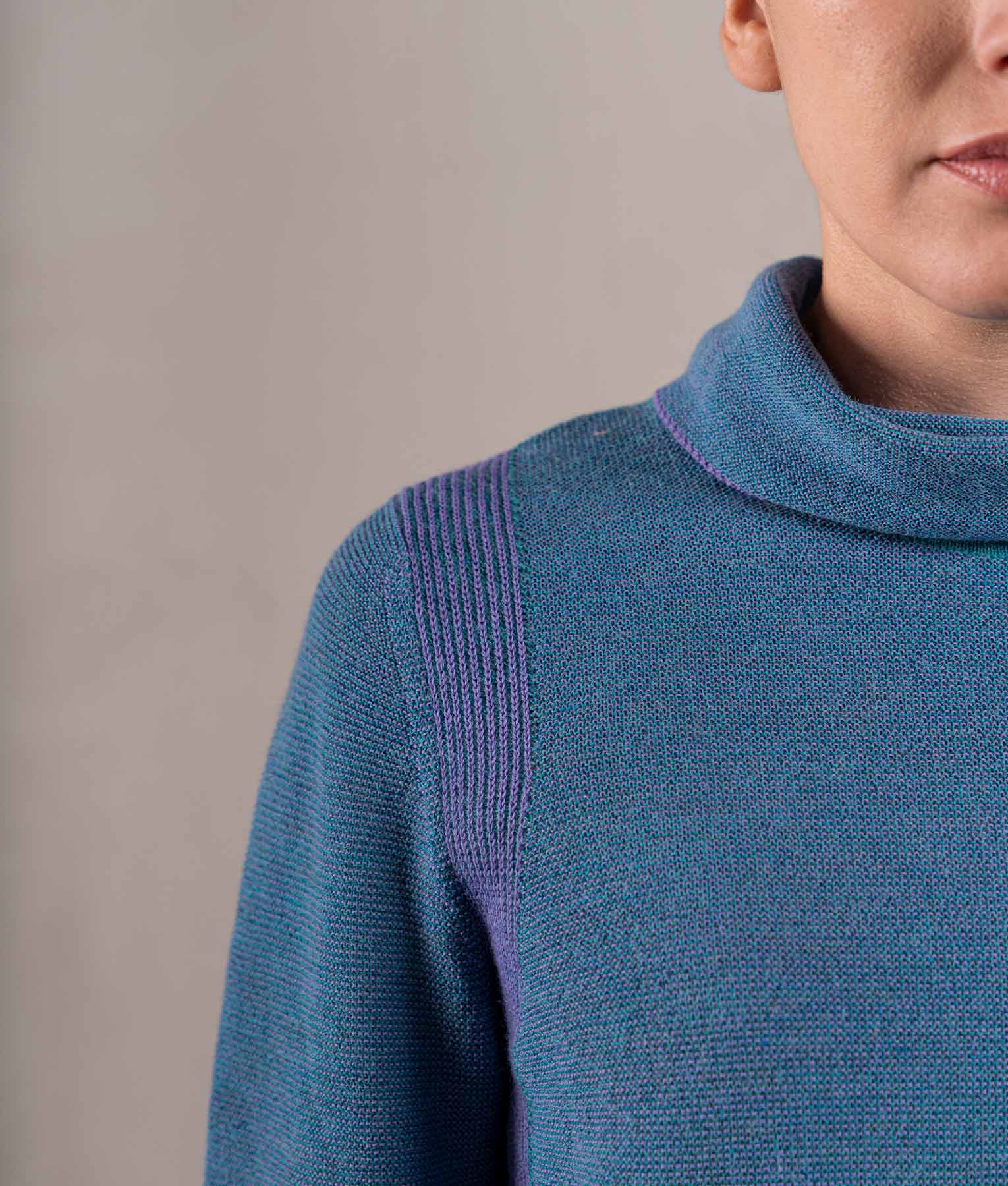 Links Sweater - Petrol Blue With Lilac Accents - Image 3