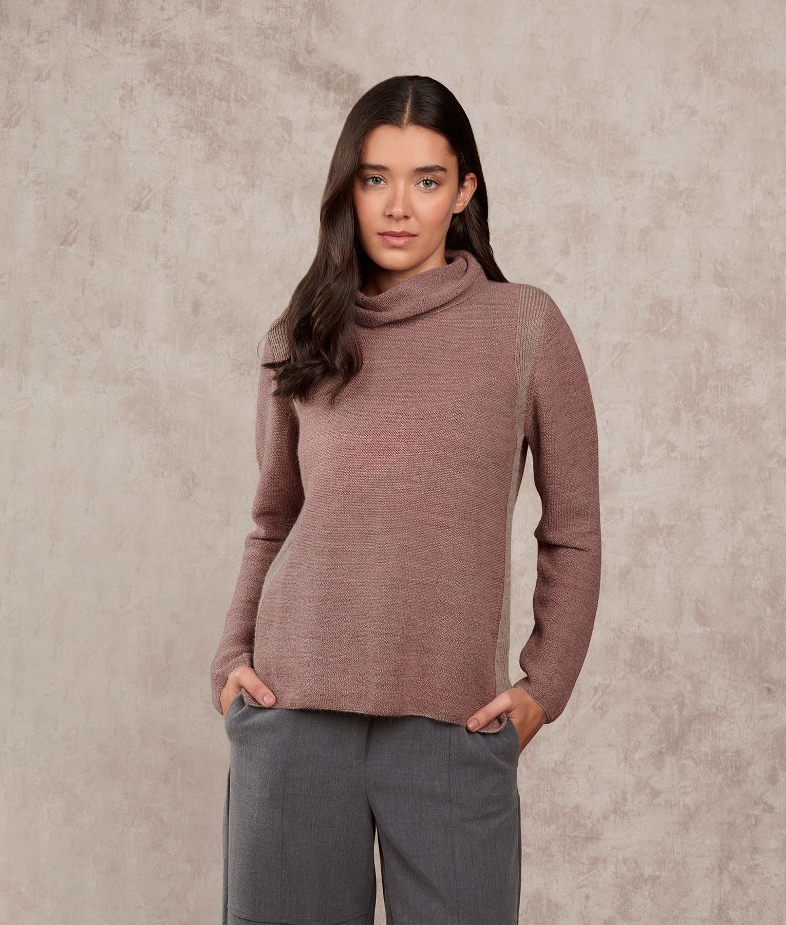 Links Sweater - Dark Orchid And Mushroom