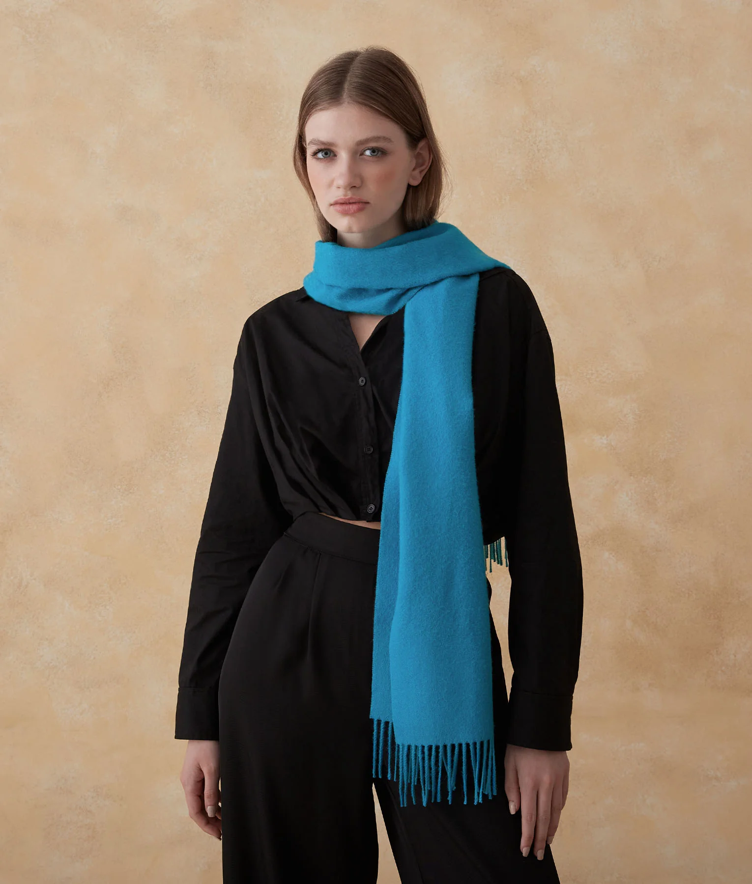 Long Brushed Scarf - Blue Turkish Tile