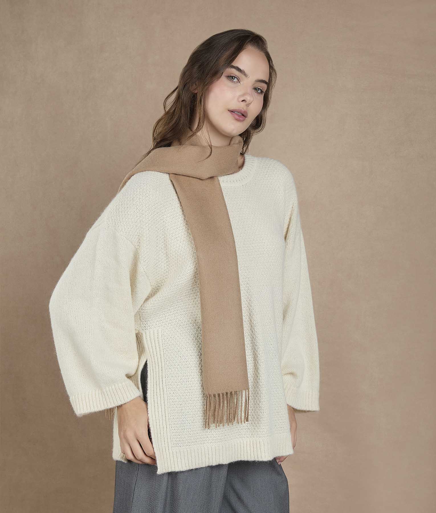 Long Brushed Scarf - Donkey Brown - Image 2