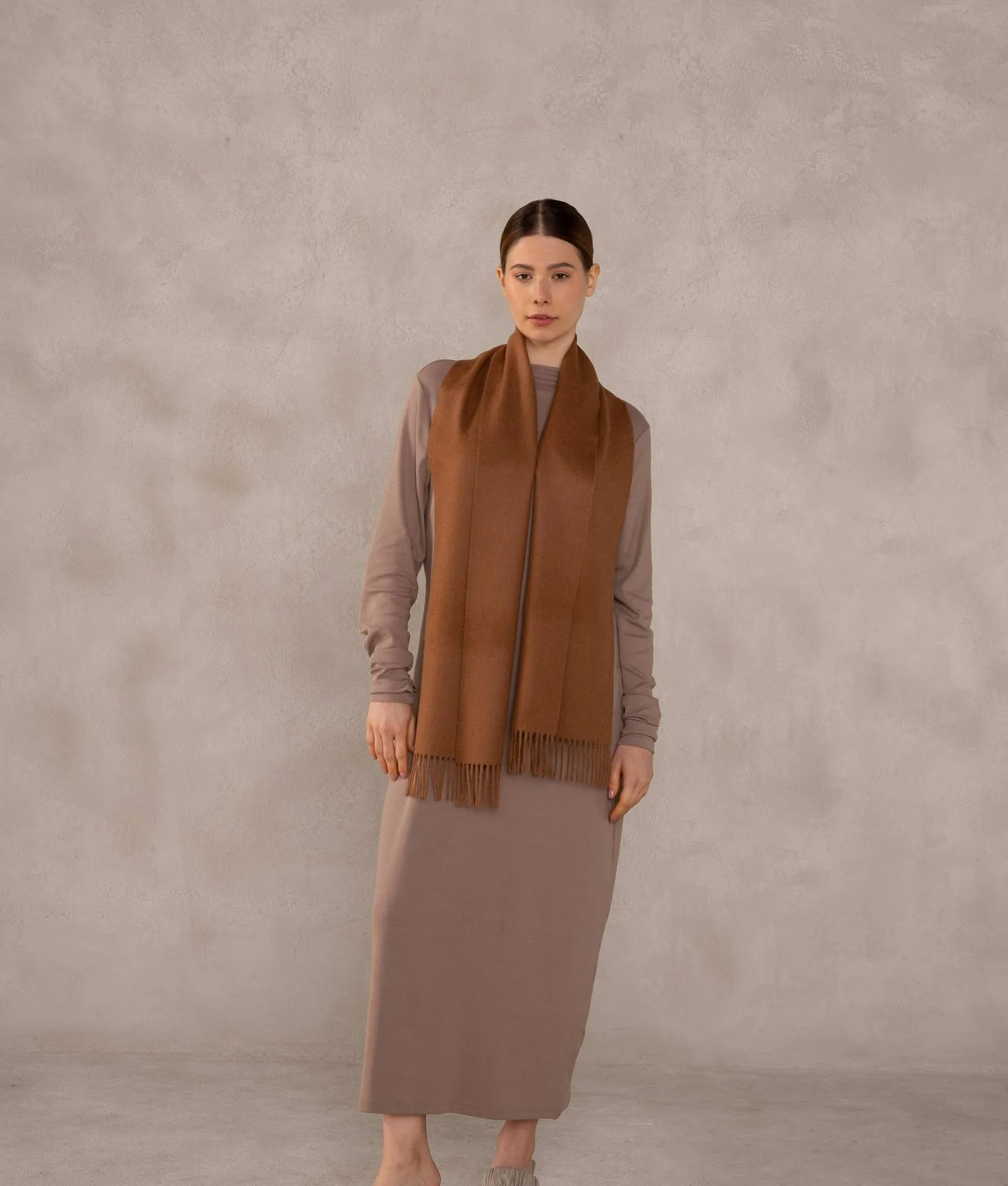 Long Brushed Scarf - Toasted Coconut - Image 2