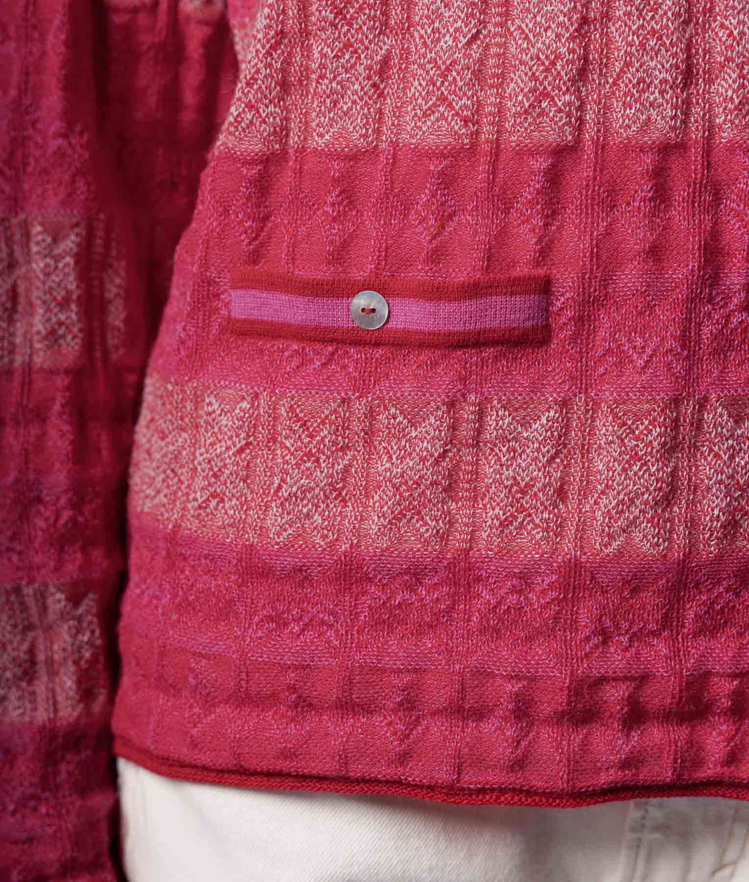 Loose Jacquard Pocket Front Sweater - Ruby Red And Raspberry Pink - Image 2