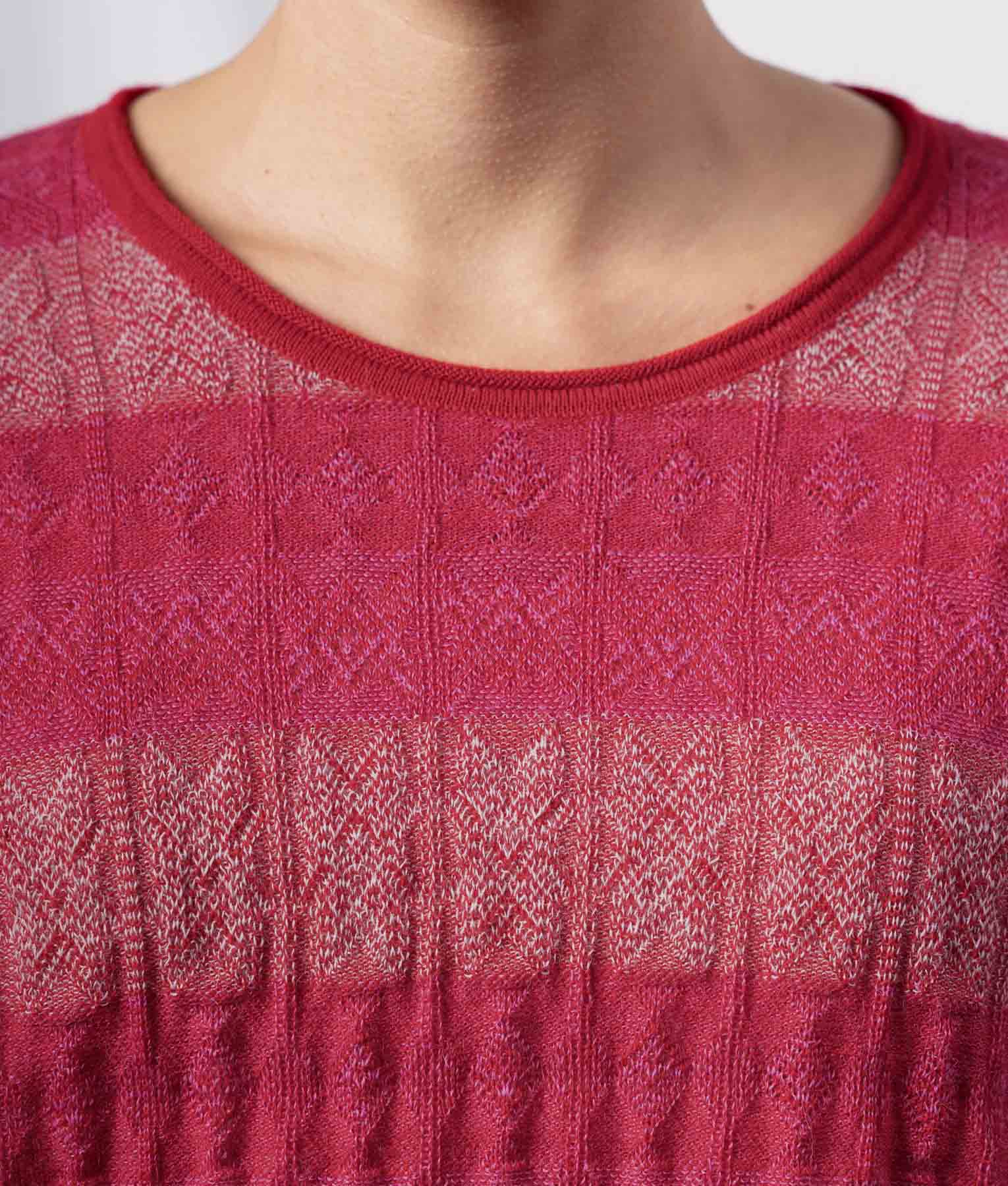 Loose Jacquard Pocket Front Sweater - Ruby Red And Raspberry Pink - Image 3