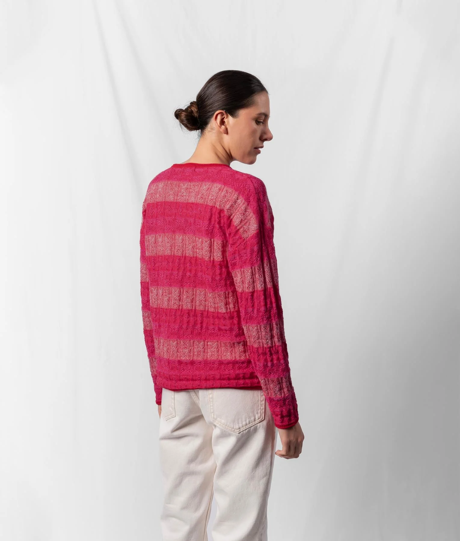 Loose Jacquard Pocket Front Sweater - Ruby Red And Raspberry Pink - Image 4