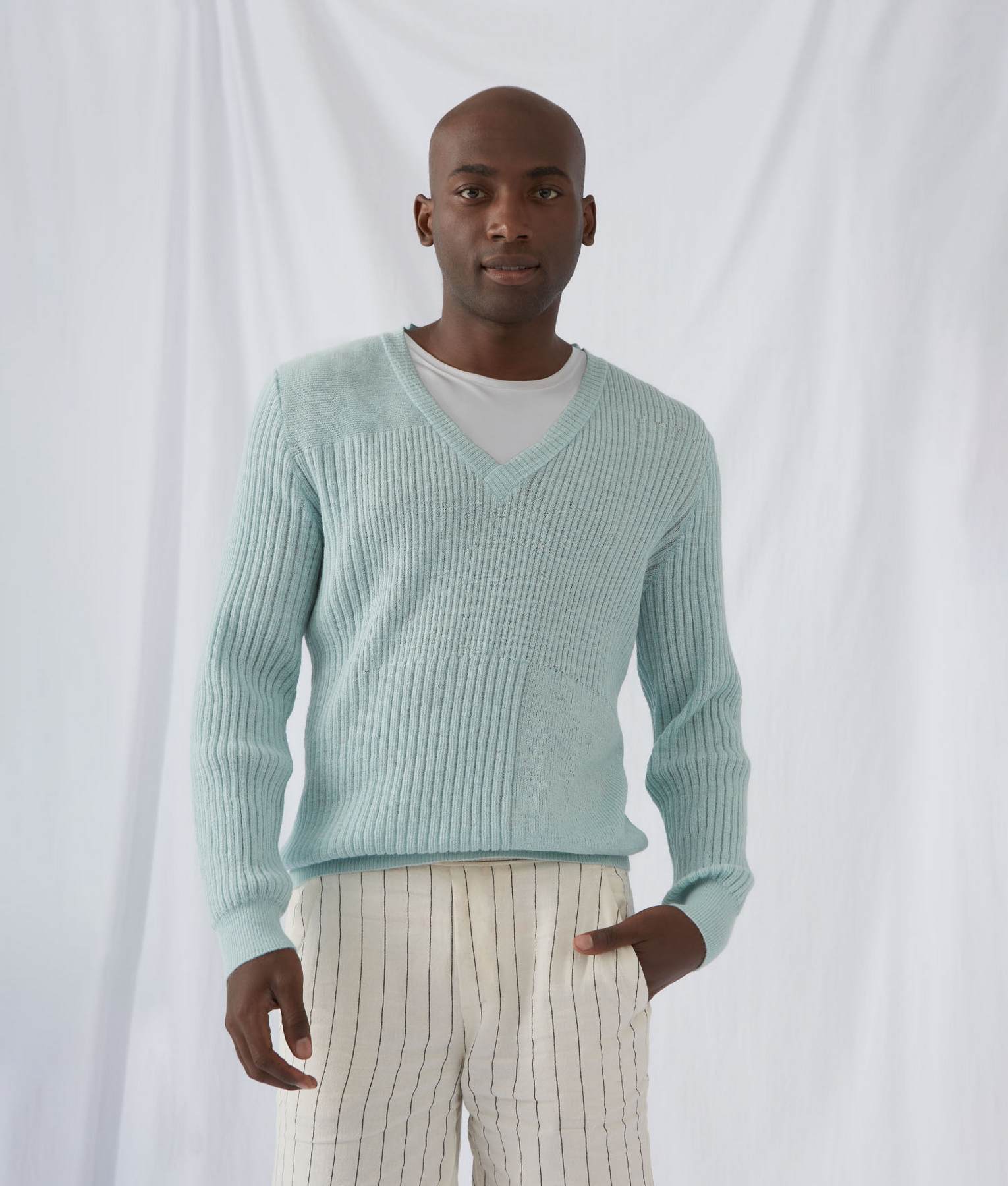 Men's Vee Neck Heavy Rib Sweater - Image 6
