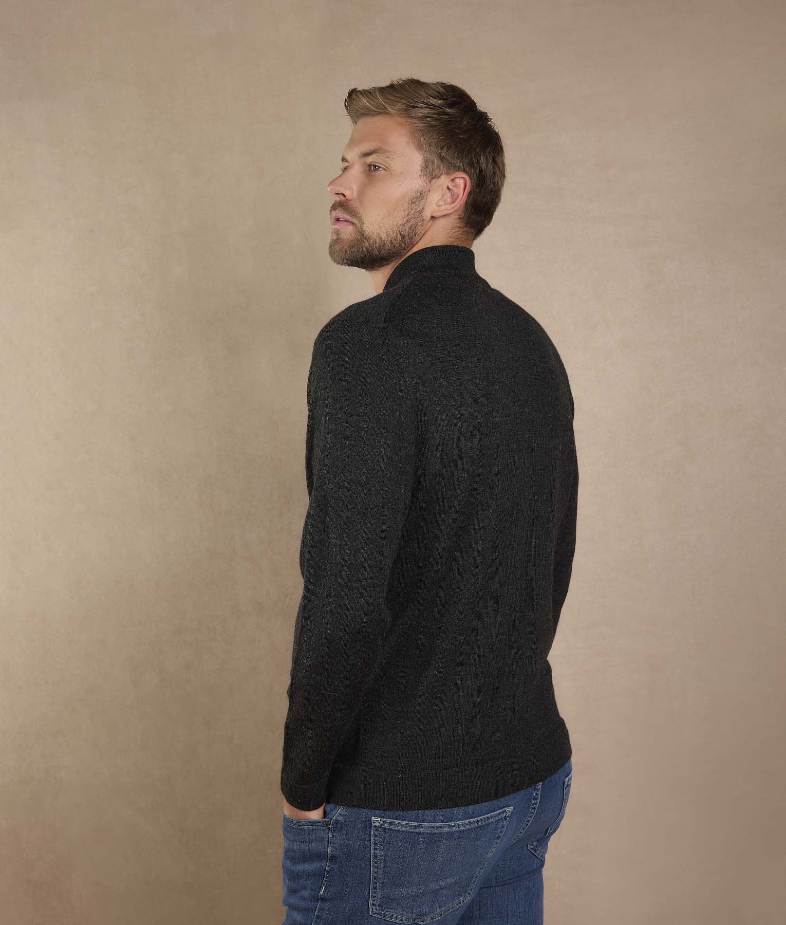 Midnight Black Mock Neck Cardigan - Image 3