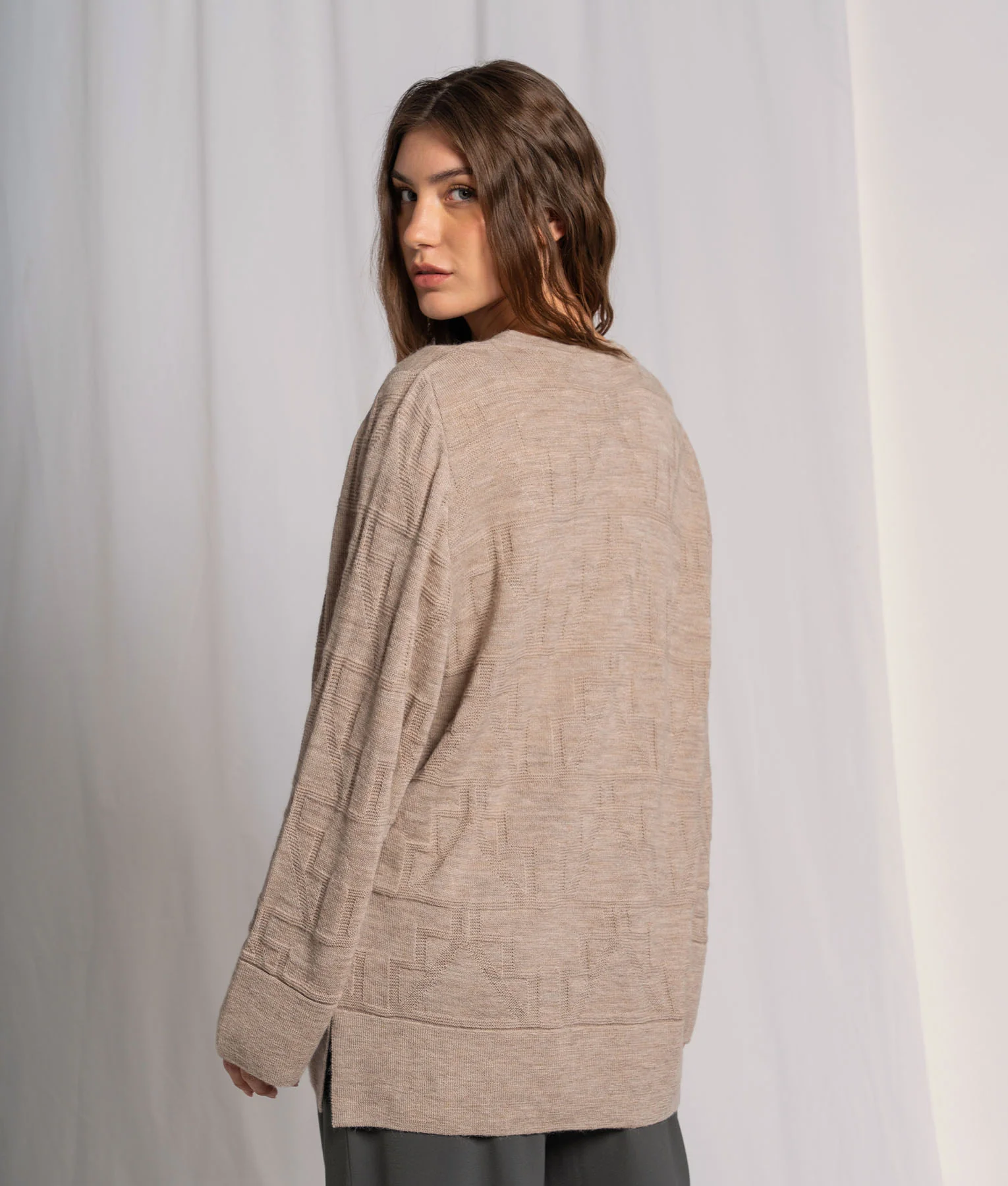 Dormer Brown Oversized Jacquard Poncho Sweater - Image 3